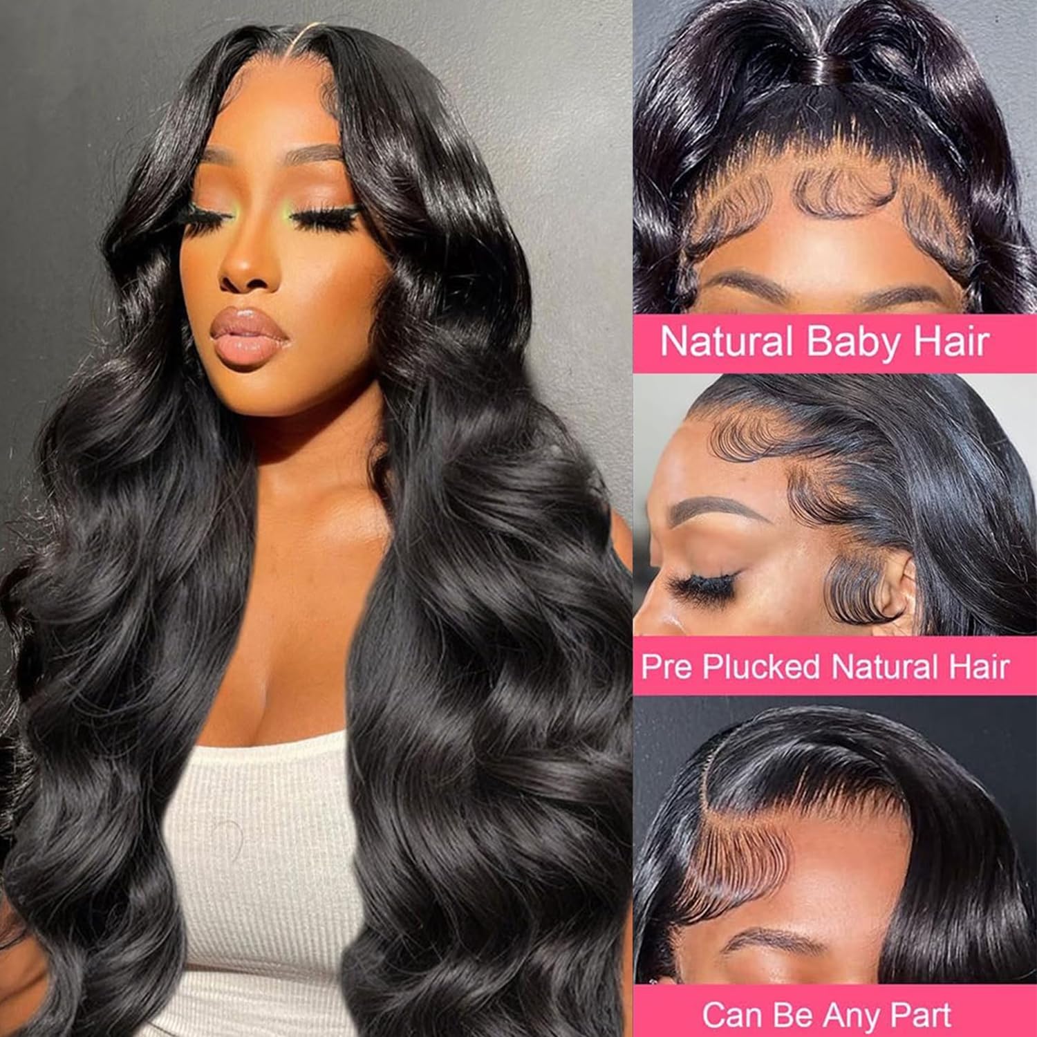 Oxcart 13x6 Lace Front Wigs Human Hair Pre Plucked 200% Density Body Wave HD Transparent Lace Frontal Wigs GluelessWigs Human Hair for Women With Baby Hair 34Inch