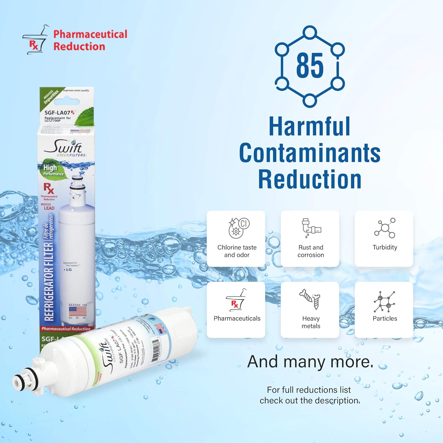 SGF-LA07 Rx Pharmaceutical Replacement water filter for LG LT700-P, 46-9690, ADQ36006102, ADQ36006101,EFF-6032A,PH21410 by Swift Green Filters (1pack)