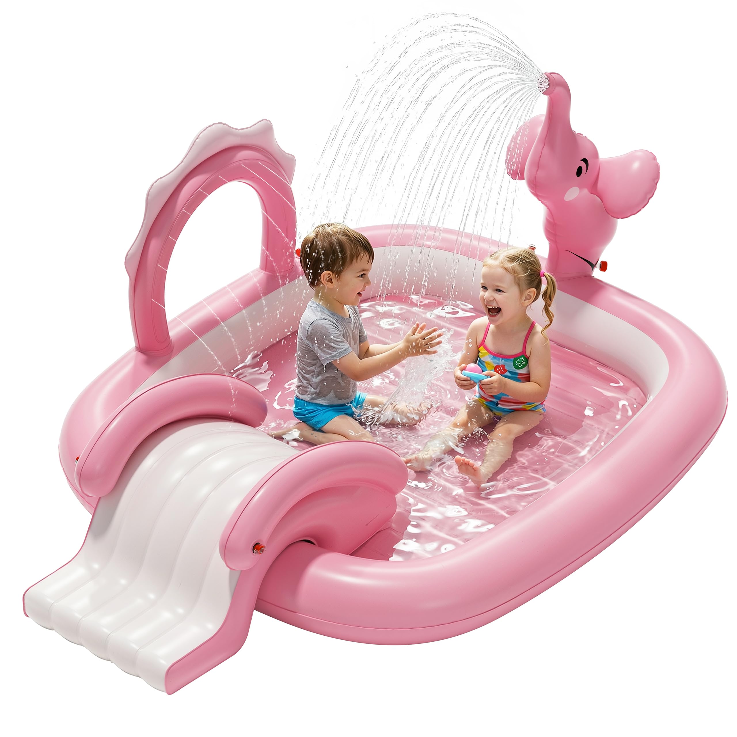 Photo 1 of **FACTORY SEALED** QPAU Elephant Kids Pool with Slide and Sprinkler, Inflatable Play Center with 4 Rings, 72 × 64 × 37 in, Fast Inflation Kiddie Pool for Garden & Backyard, Birthday Gift for Ages 1+ (Pink)