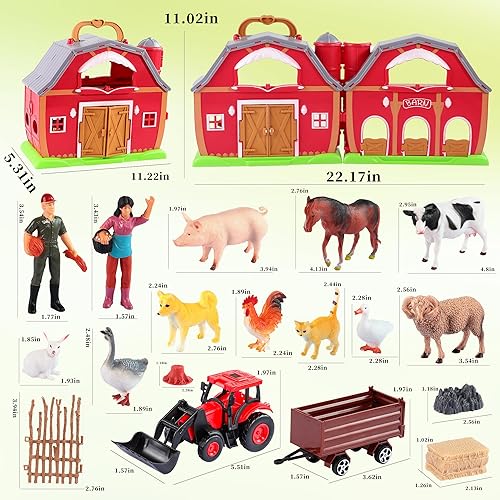 Miniatura 3 de Red Barn - Juguetes de animales de granja, 28 figuras de animales y tractor de granja, juguetes educativos de aprendizaje para niños pequeños y