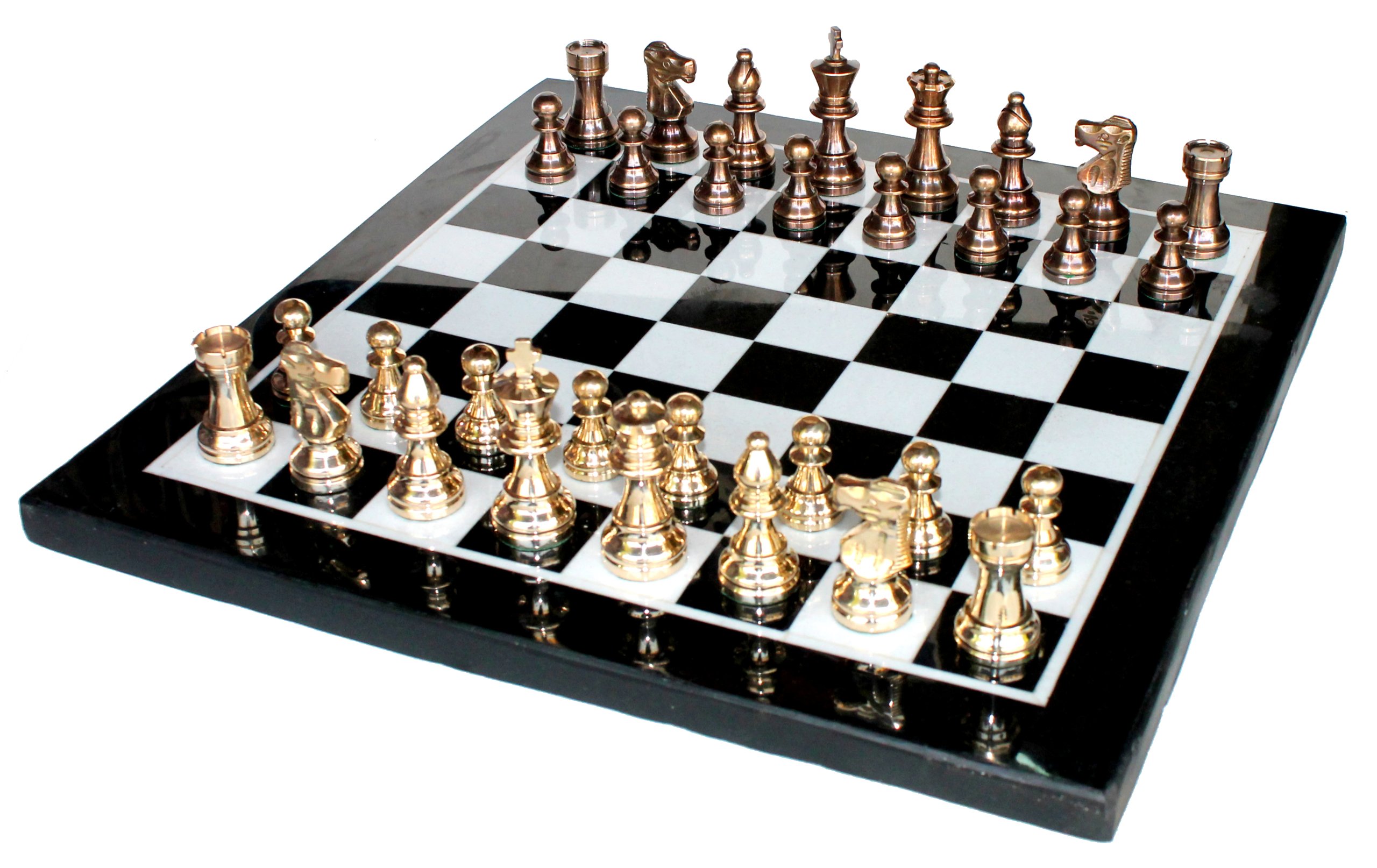 StonKraft Marble Chess Game Board Set Brass Crafted Pieces (15" X 15" inches)