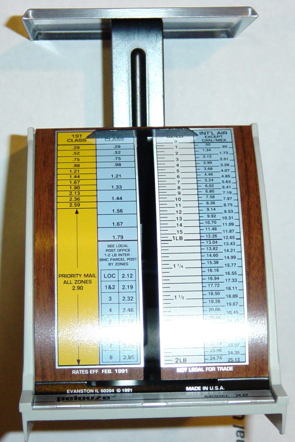 Pelouze X2 2-lb.Capacity Standard Mechanical Mailroom Scale, 3-3/4 x 3-1/4 Platform