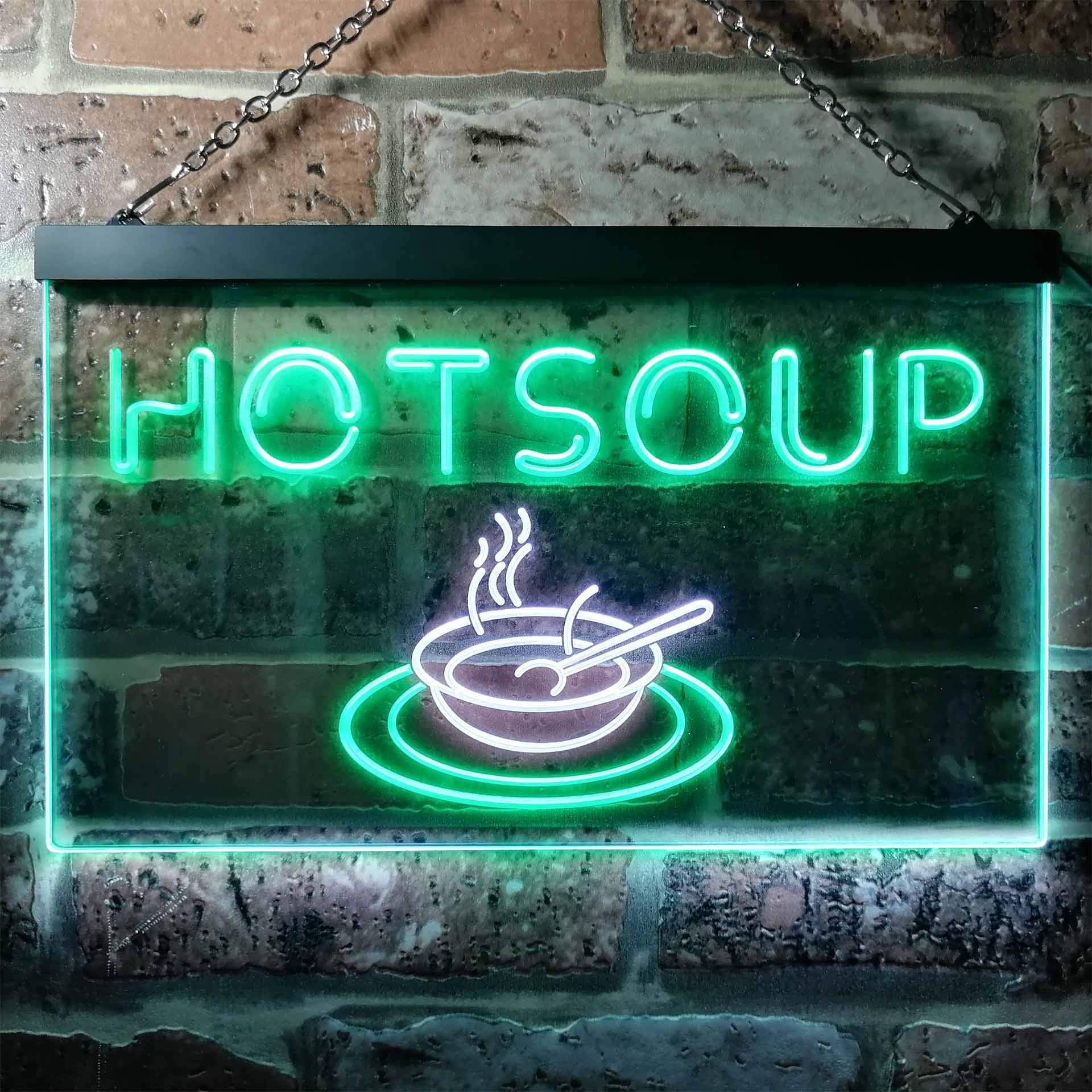 Hot Soup Dual Color LED Enseigne Lumineuse Neon Sign Blanc et vert 600 x 400mm st6s64-i0125-wg