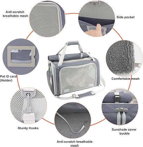 Miniatura 5 de Texsens Transportador de gatos grande para mascotas, suave para 2 gatos, transportador de mascotas para gatos, bolsa plegable para gatos en el