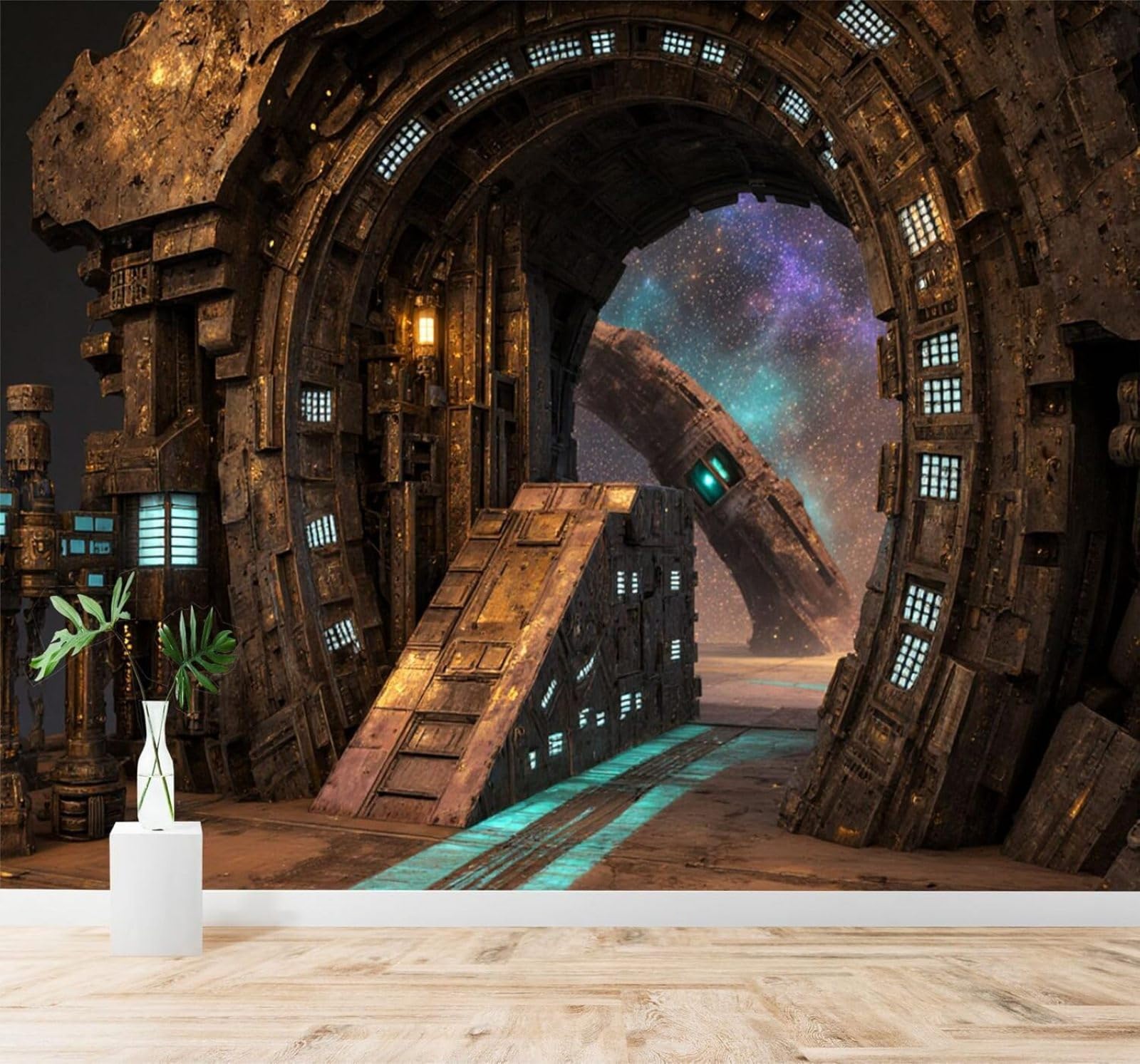 Tzxztt 350Cm×256Cm(B×H) Science Fiction Creative Architecture Milky Way Space Gate Modern 3D Wallpaper Premium Textured Silk Neutral Tones Material Ideal For Living Room Bedroom-350Cm×256Cm