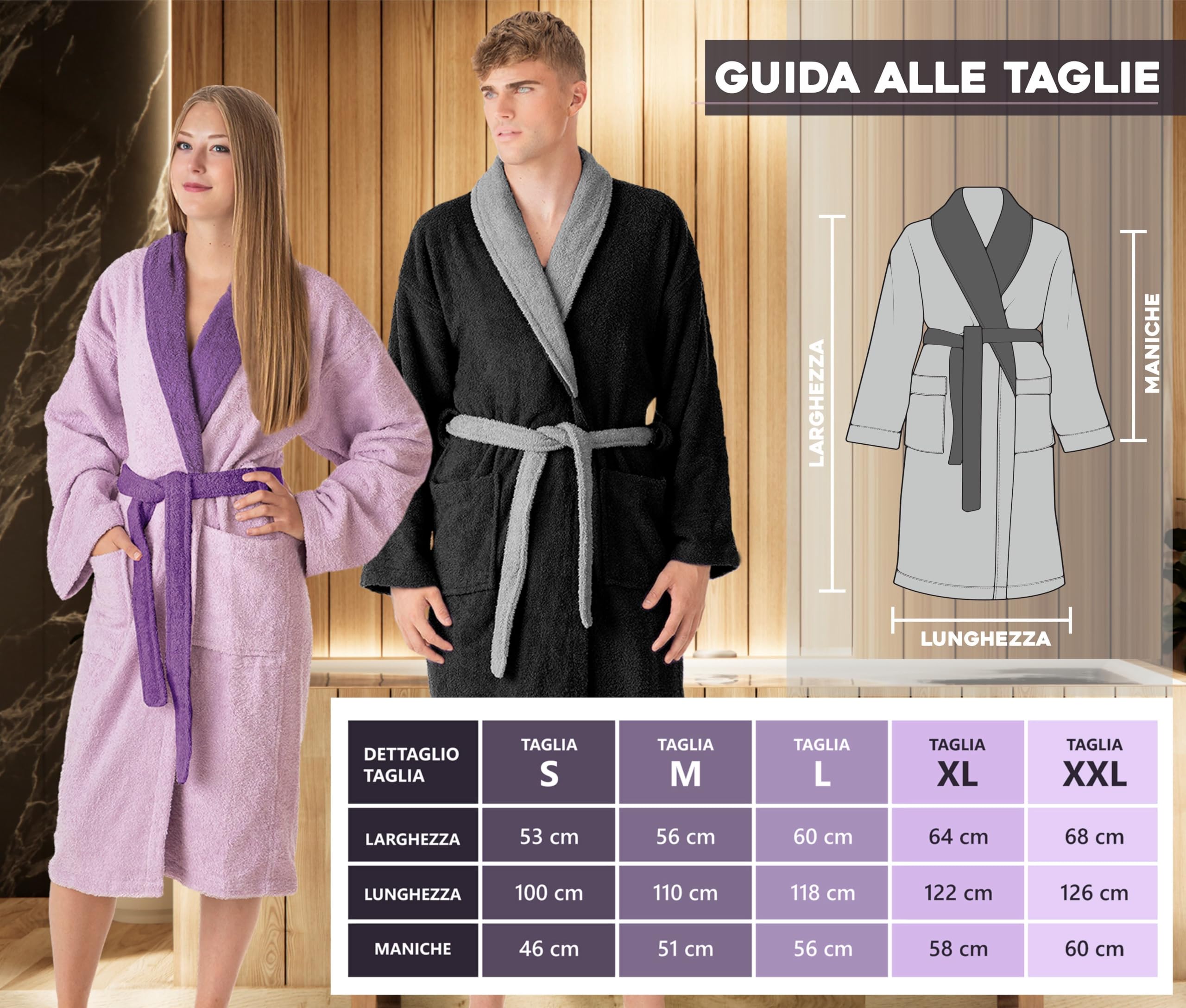 LEBENGOOD Accappatoio donna 100% cotone spugna americana 450 gsm - Accappatoio da bagno per doccia, morbido, assorbente, unisex, OEKO-TEX