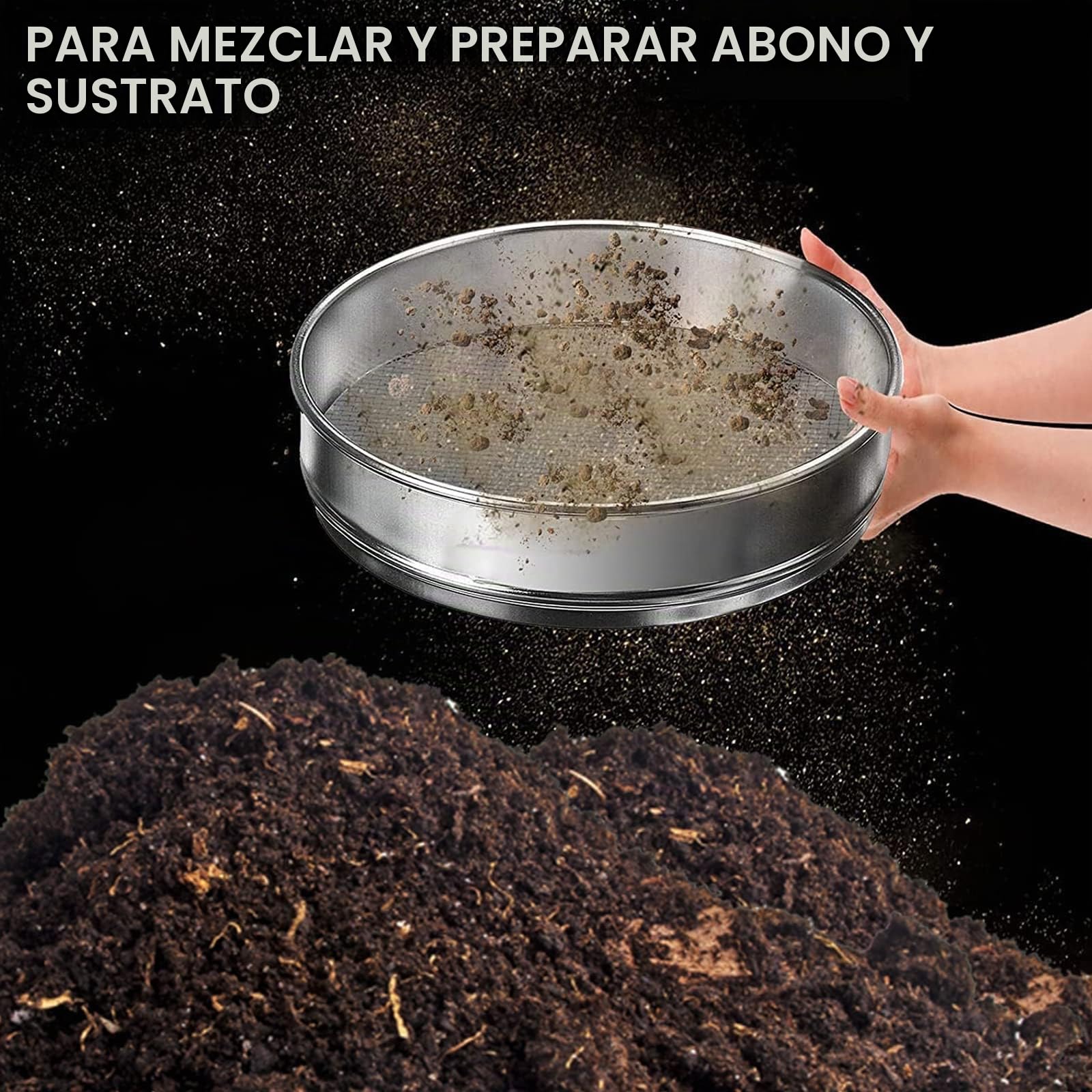 Tamiz de Jardín Grande de Metal, Tamiz de Jardín Redondo de 30cm Herramienta de Jardinería de Malla para Suelos, Piedras, Compost, Malezas, Arena, Grava y Semillas