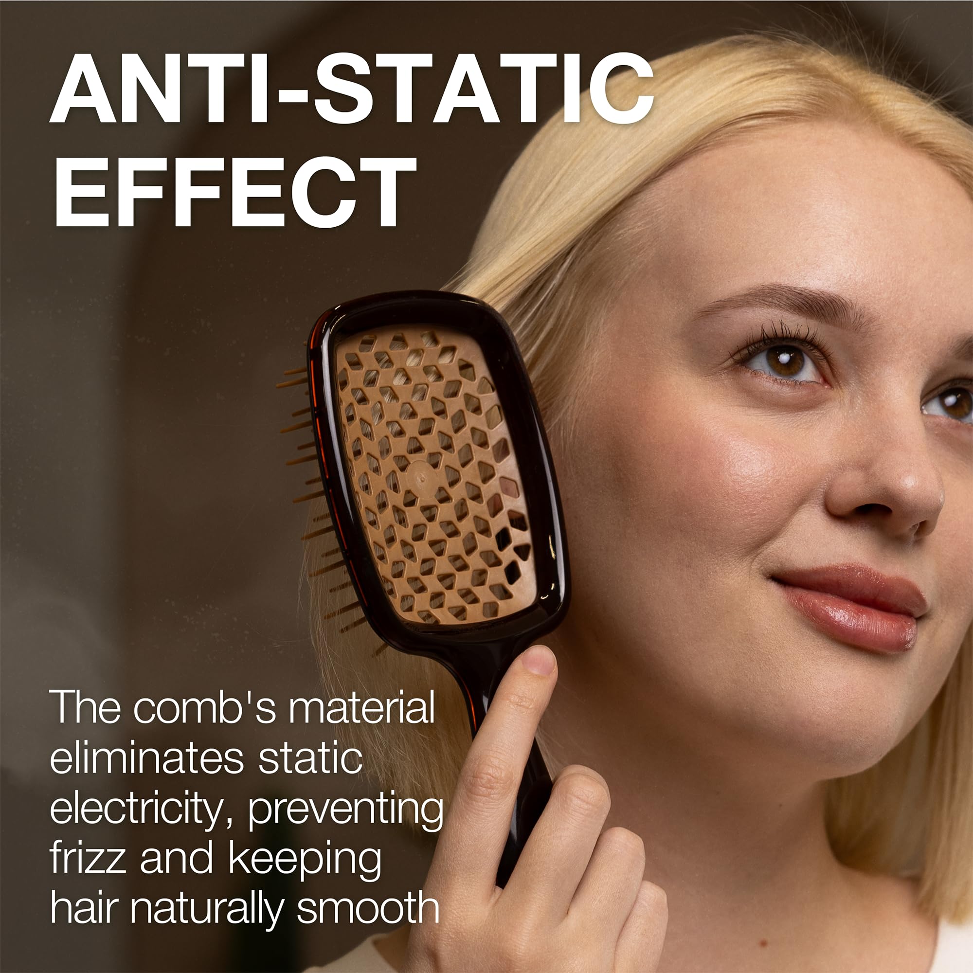Janeke - Spazzola districante Superbrush per capelli morbidi, con setole antistatiche, spazzola ventilata per capelli bagnati, per asciugatura, per capelli ricci, spessi, ondulati e fini, caramello