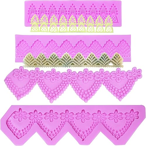 Miniatura 1 de Moldes de fondant de encaje, paquete de 4 moldes de silicona para decoración de pasteles, moldes de fondant de encaje en relieve m19, sin BPA, 0.5