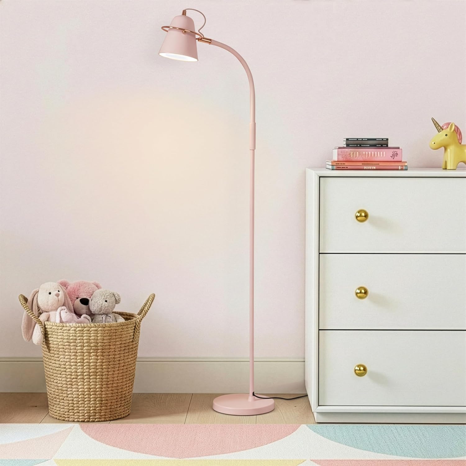 Brightech Zoey LED Floor Lamp - Flexible, Bright Standing Task Light for Puzzles, Crafting, Sewing and Reading - Perfect Dimmable Lighting for Kids Bedrooms, Desks, Nurseries, & Offices - Pastel Pink