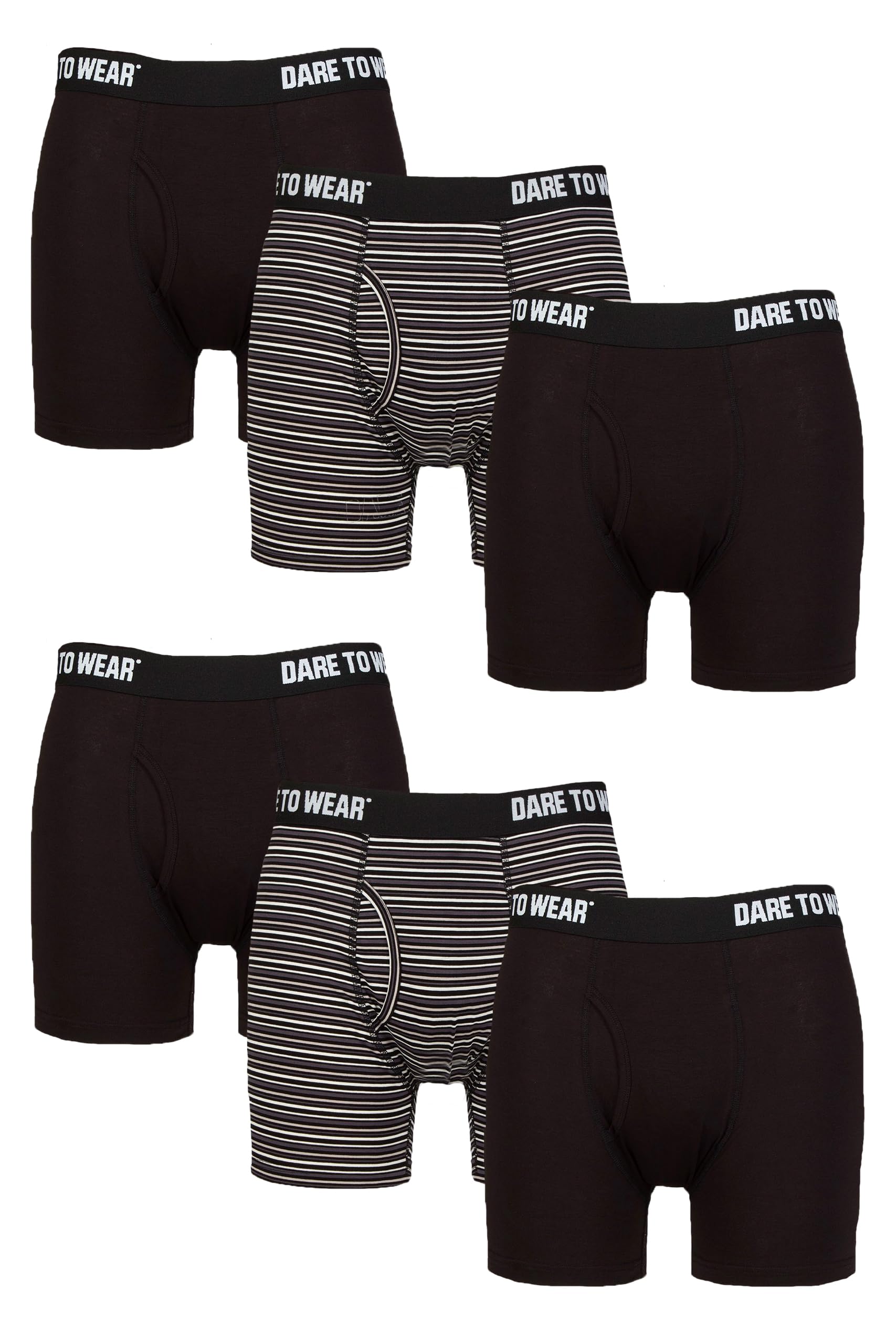 SockShop Dare to Wear Boxers - Mens Plain and Striped Soft Breathable Bamboo Keyhole Boxer Shorts in 6 Pair Multipack Black Charcoal M