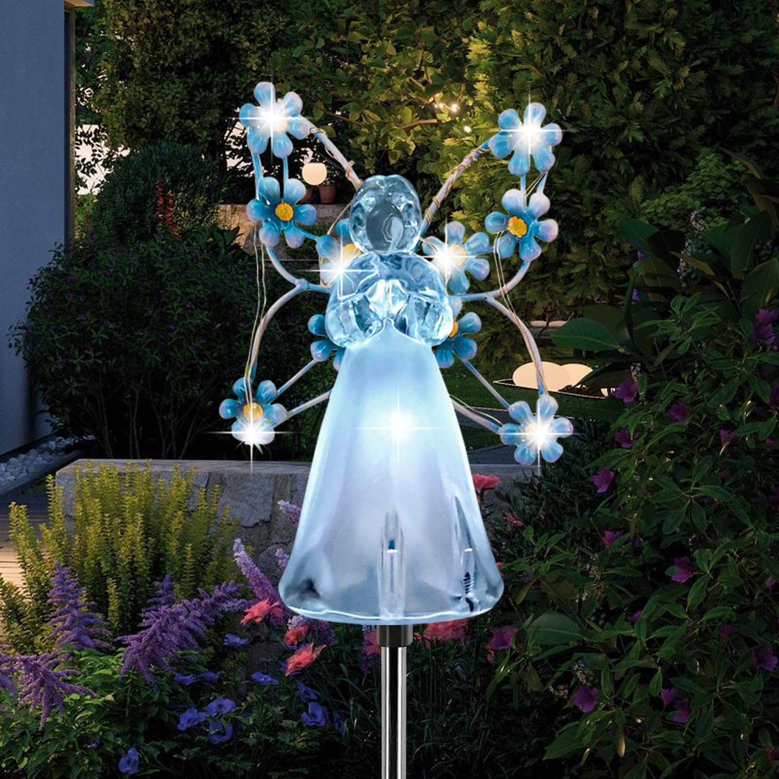 Angel Solar Lights Outdoor, 1 Pack Solar Garden Stake Lights, LED Waterproof Angel Landscape Lamp for Garden Yard Path Grave Cemetery Decorations, Memorial Gift Sympathy Gift (Blue)