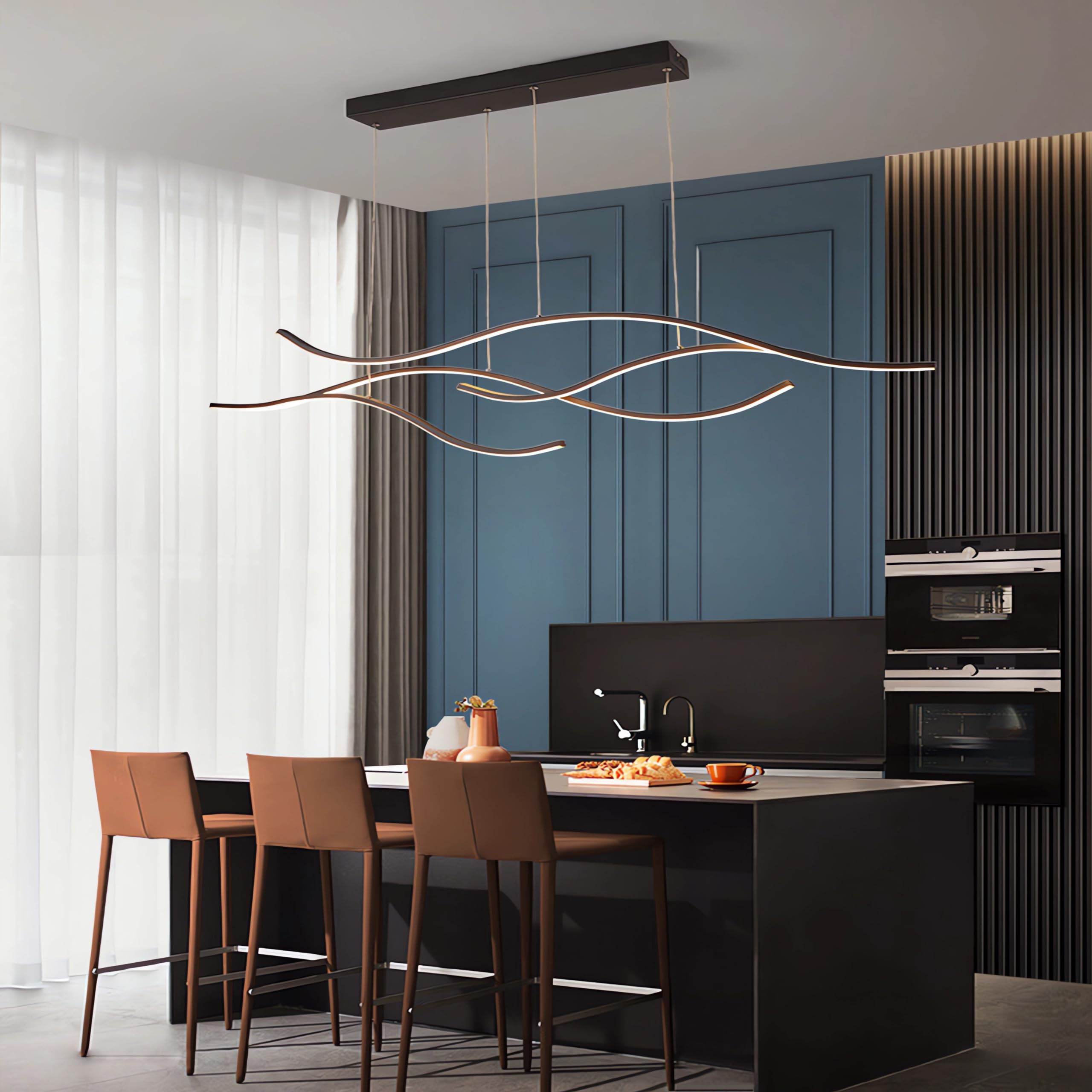 Lustre Moderne Suspension Hauteur Réglable Lampe Pendante LED Luminaire Chandelier LED Dimmable Lampe pendante intelligente avec télécommande, pour Salle à Manger Salon Cuisine (Noir, B)