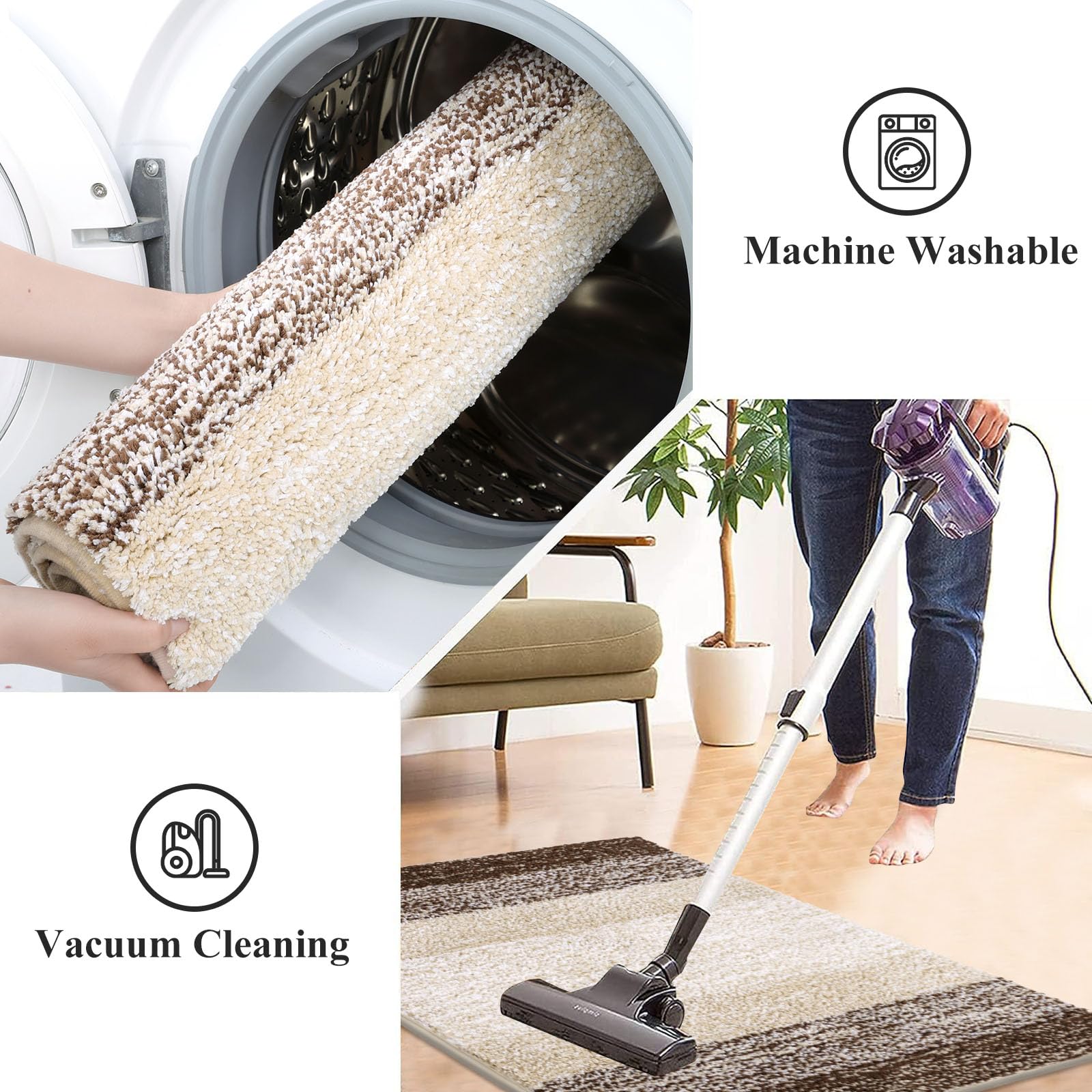 Vaukki Set 5 Tappeti Da Bagno Morbidi E Antiscivolo - Righe Verde Salvia, Lavabili, Assorbenti, Per Vasca E Doccia - 3