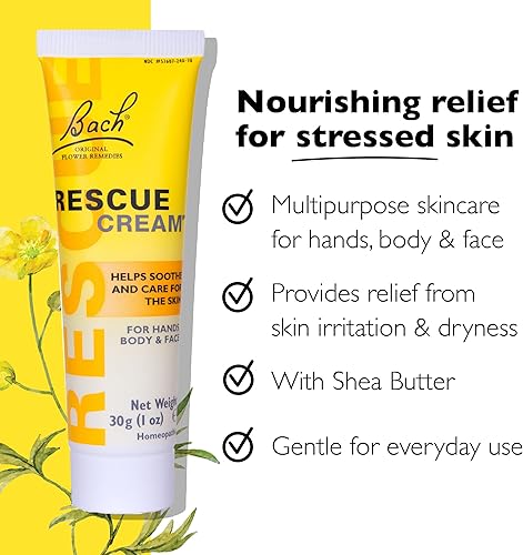 Miniatura 2 de Crema de rescate de Bach, cuidado de la piel hidratante para manos, cuerpo y cara, manteca de karité, esencias florales homeopáticas para aliviar el