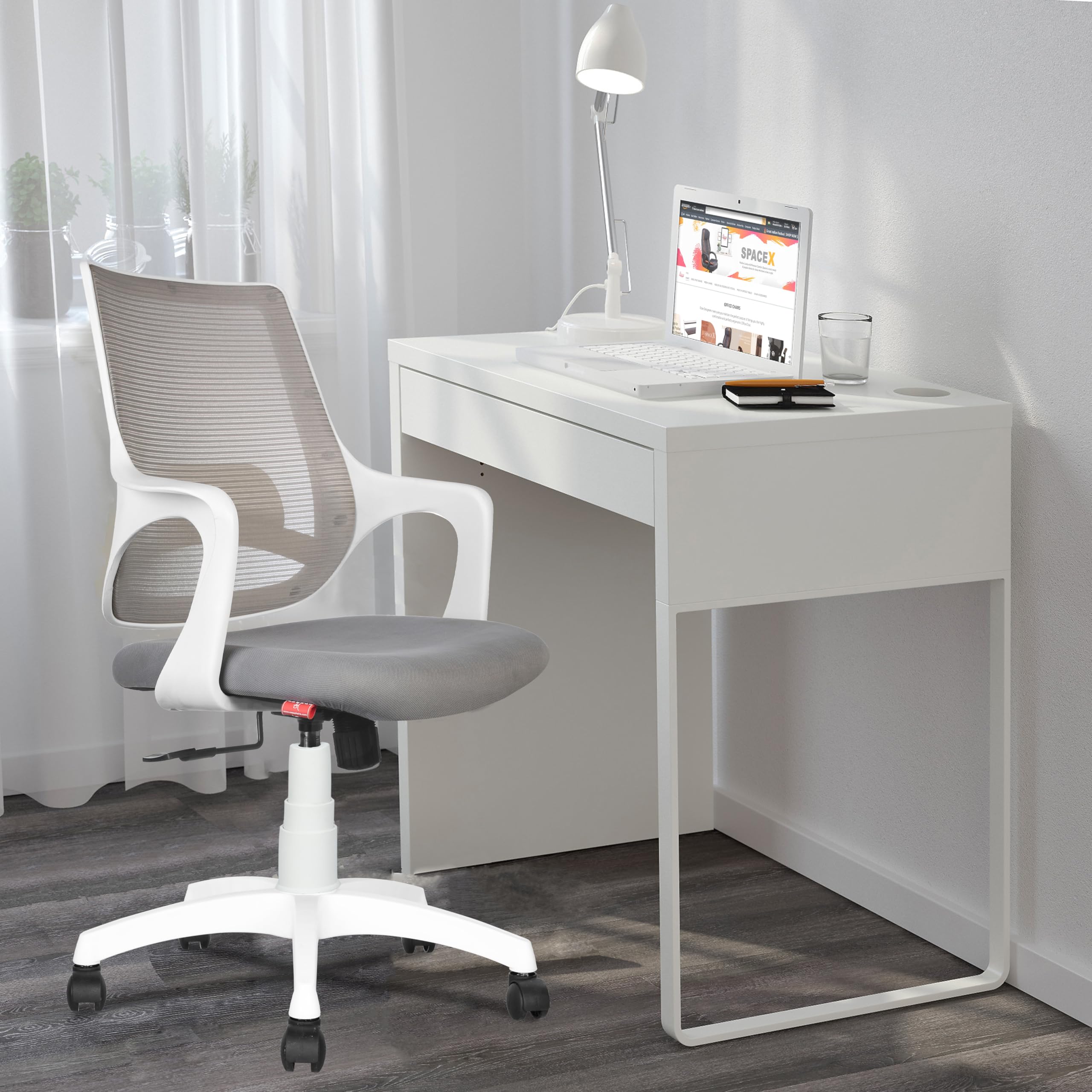 Rose® Mono | 3 Years Brand Warranty | Ergonomic Office Chair, Study Chair, Revolving, Rolling, Desk, WFH, Task, Home & Work Chair (White & Grey)