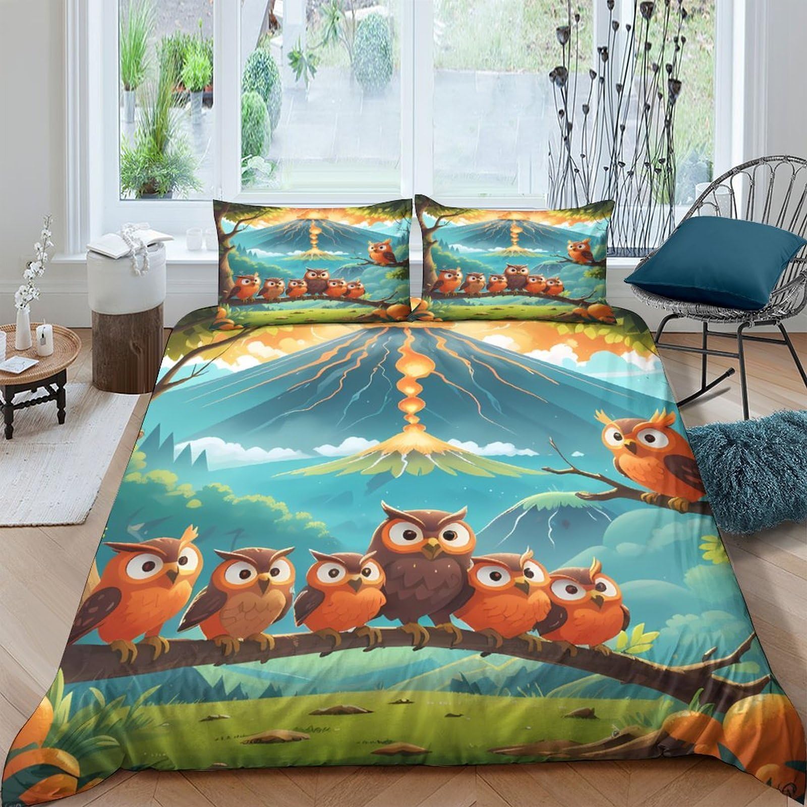 Ctjqhvkz Style-8 3D Printed Cute Owl Fitted Sheet Microfiber Soft Breathable Forest Tree Mattress Cover For Bedroom Guest Room Decor Single（135X200cm）