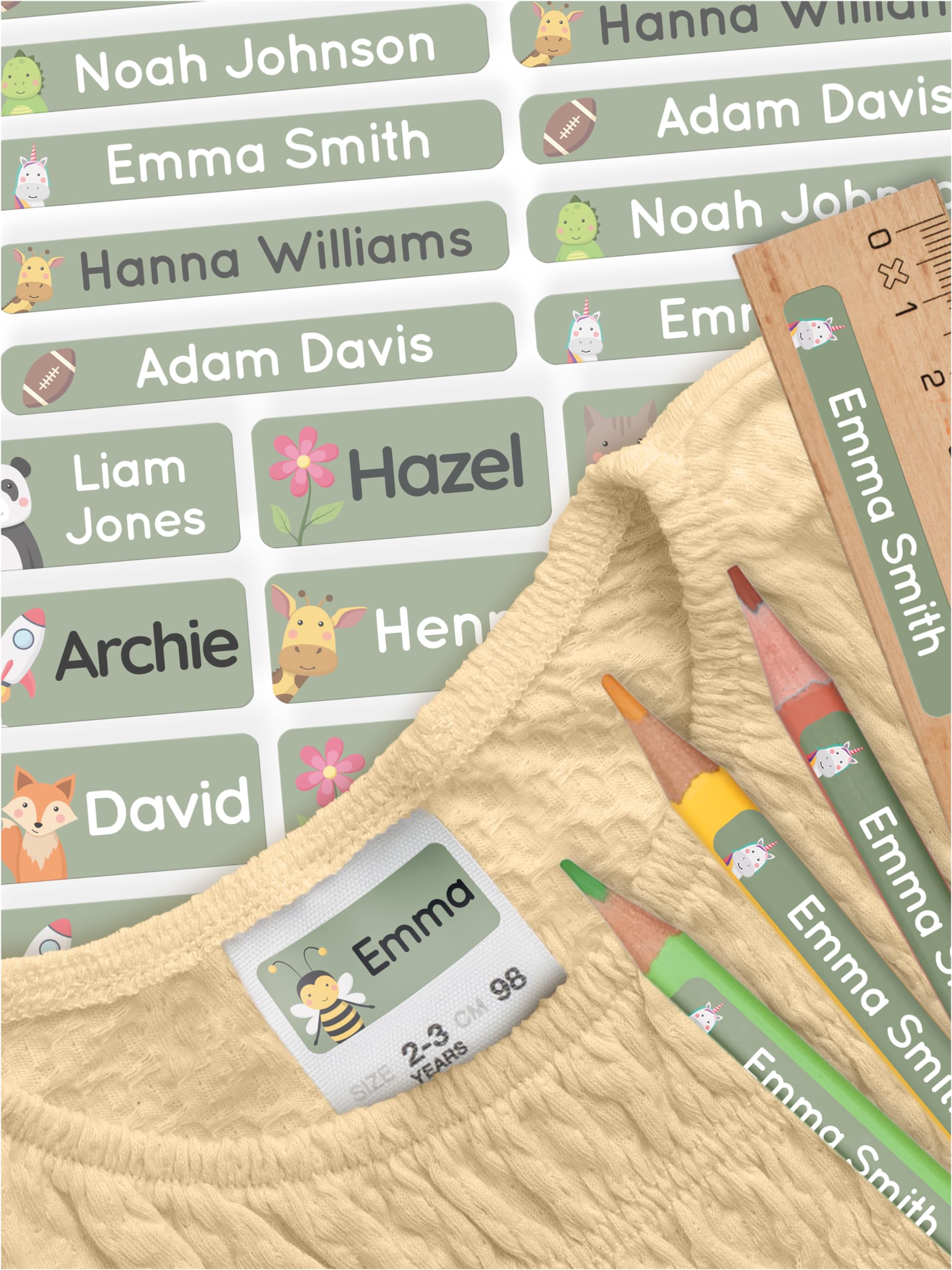melu kids® Name Labels Set for Clothes & Items (165, Dream), Personalised and Washable Kids Name Stickers, Stick on Tags for School Supplies/Uniform