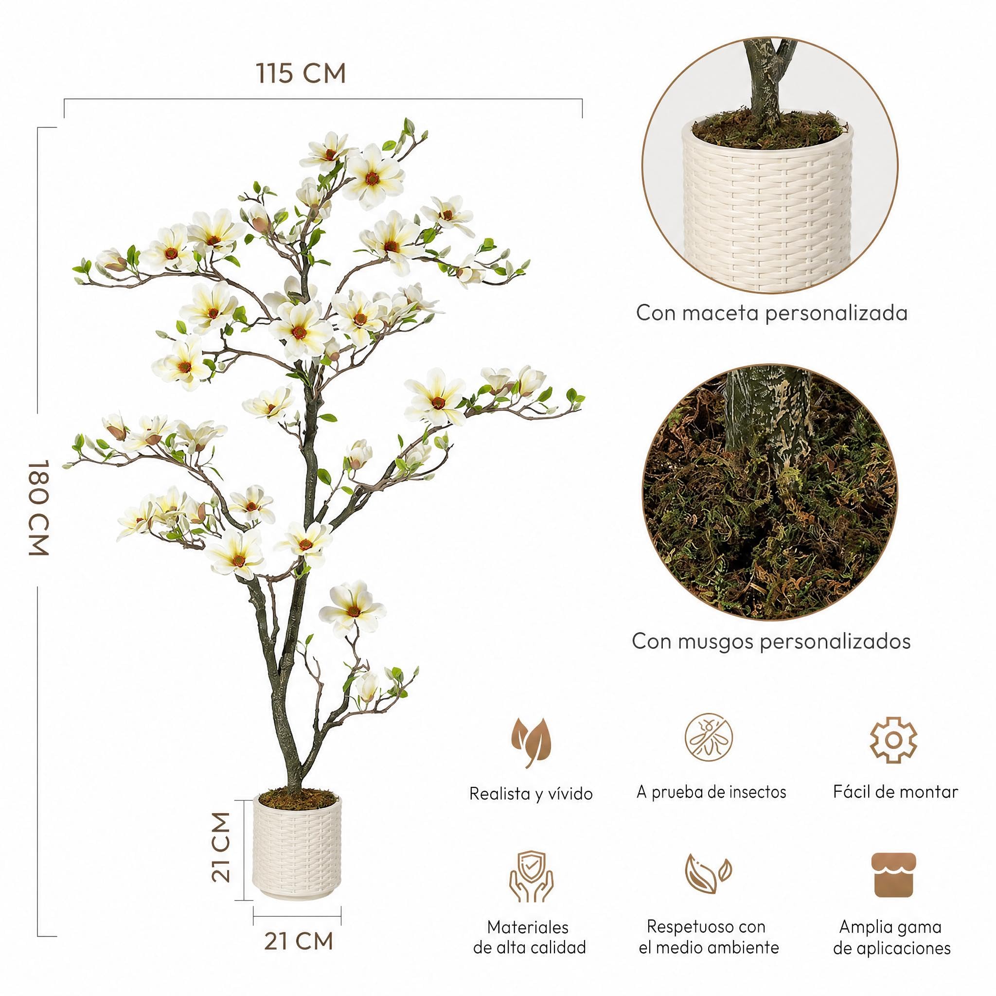Garvee Künstliche Magnolia Pflanzen,180 cm Kunstpflanzen mit Weiß Topf Für Indoor, Patio Home Office Blumen Dekor, Groß Künstliche Baum Kunstbaum (Weiß Magnolia 6 ft/180cm)