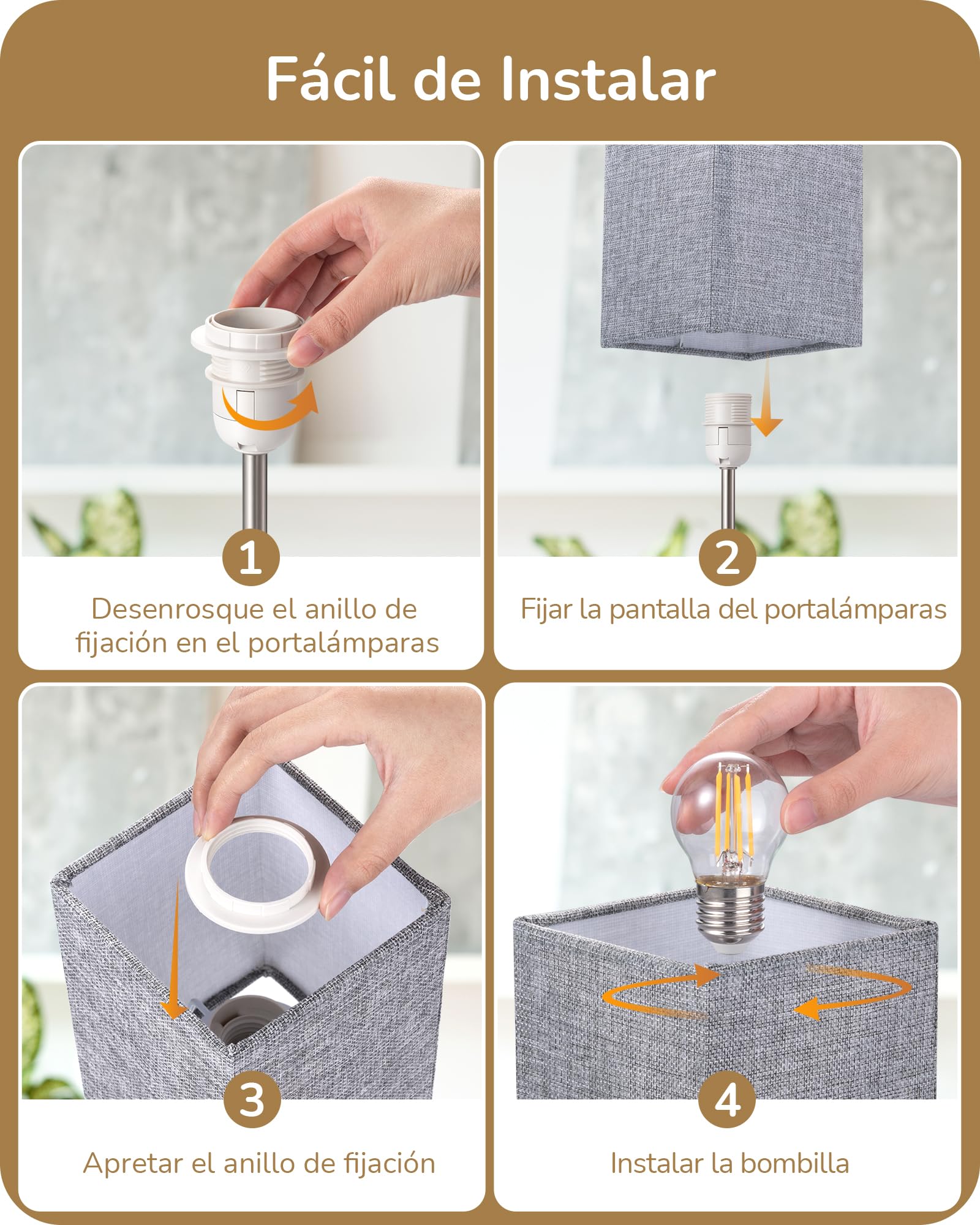 EDISHINE Lámpara de Noche LED Regulable Táctil 2 Lámparas de Mesa Modernas Lámpara 2 USB Puertos de Carga para Dormitorio Salón Alféizar Regalo Pantalla Gris