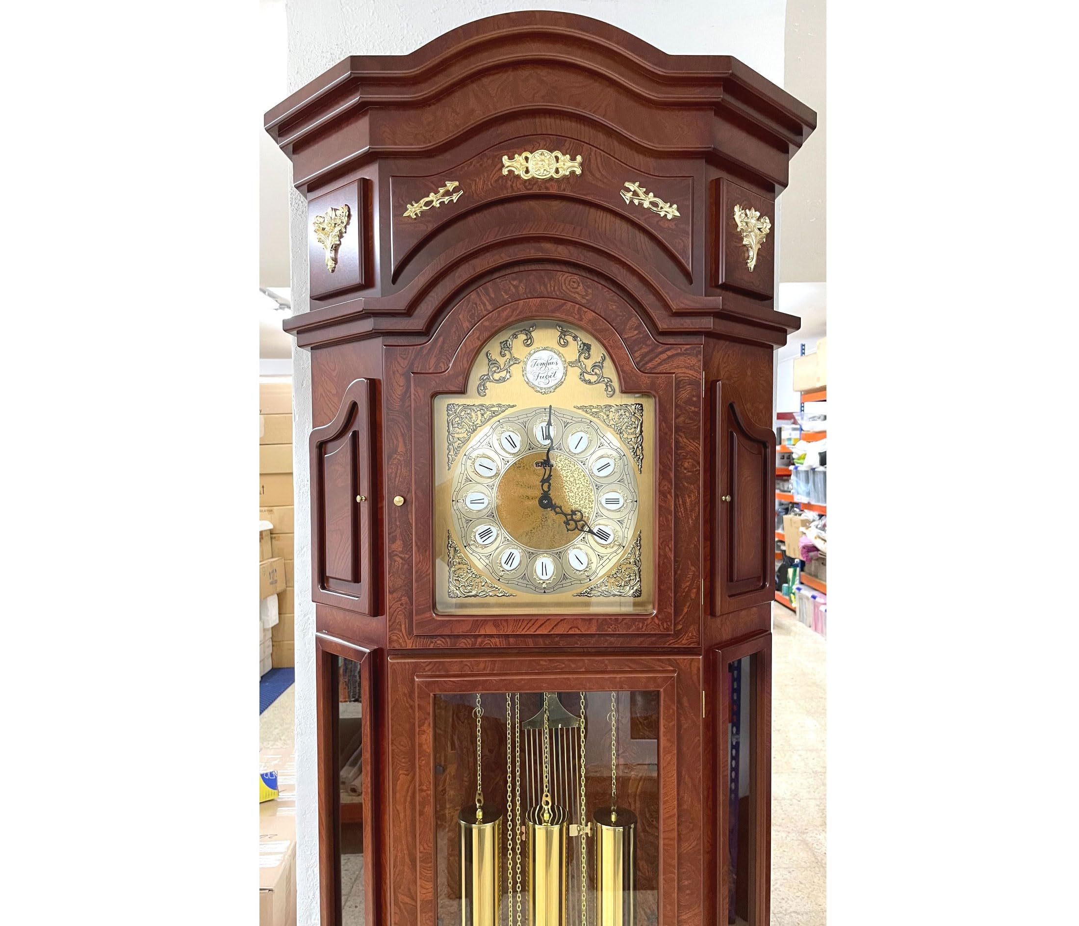 Reloj de antesala 3 MELODIAS Reloj de pie, Reloj de antesala, Reloj de carillón Westminster, Reloj pie con maquinaria mecánica 7días, Color Madera y Cristal. 208x74x32cm