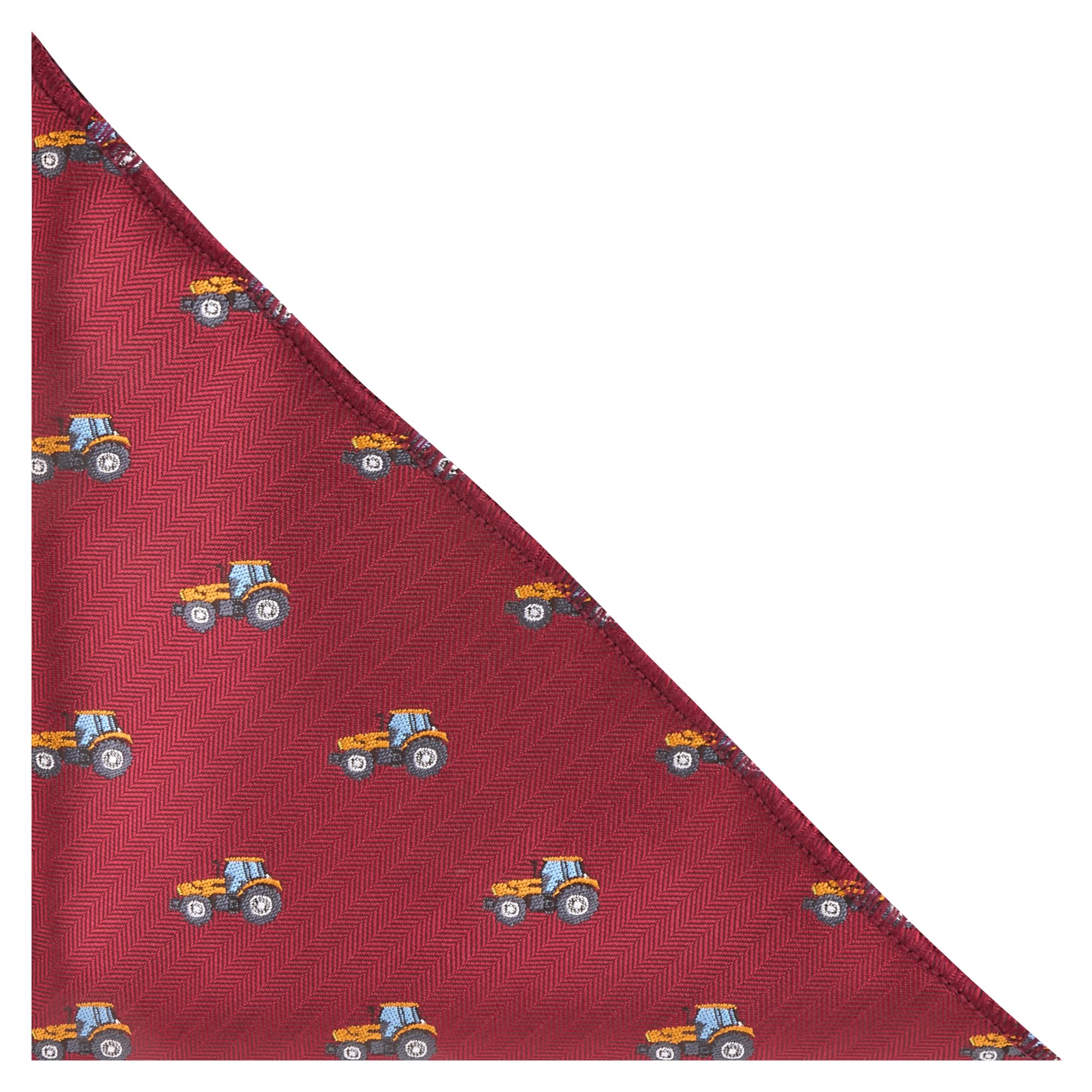 King & Priory Burgundy Red Herringbone Embroidered Tractor Pocket Square, Handkerchief