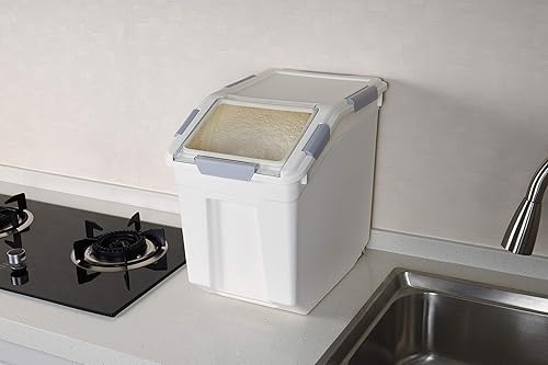 Miniatura 10 de Contenedor de almacenamiento de harina de 25 lb (25 litros) con tapa de bloqueo de sellado de ruedas PP (paquete de 2)