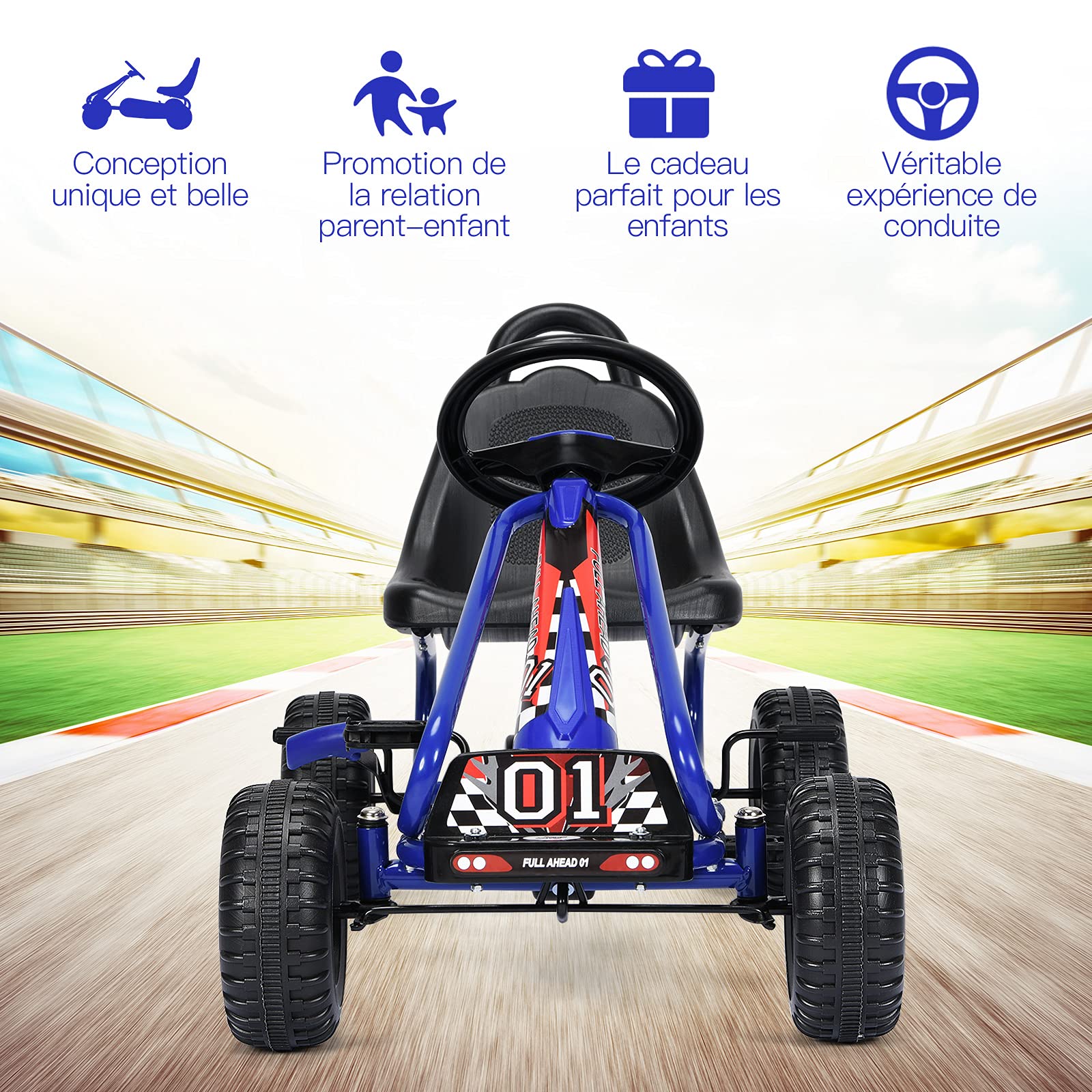 GOPLUS Go-Kart pour Enfant 3-6 Ans,Kart à Pédales Extérieur avec Siège Réglable sur 2 Positions, Frein à Main, Pneus,Go-Kart pour Garçons et Filles, 86 x 50 x 55CM (Bleu)