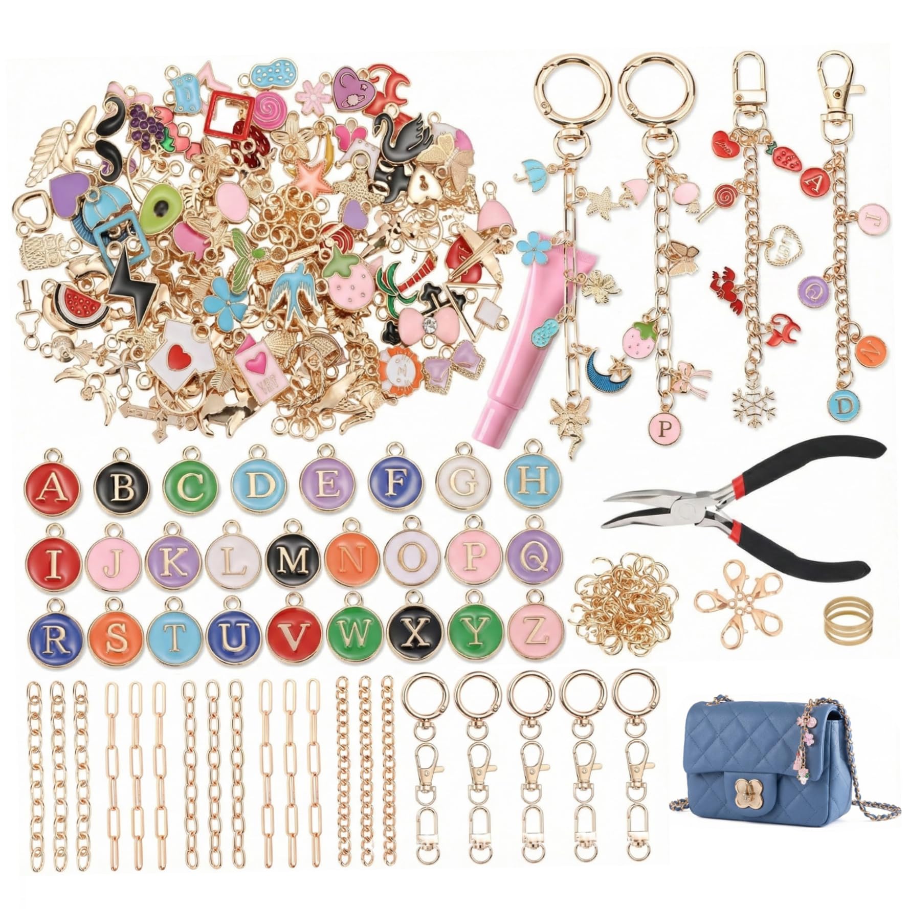 Kit para hacer llaveros con brillo de labios de 263 piezas para diseños personalizados