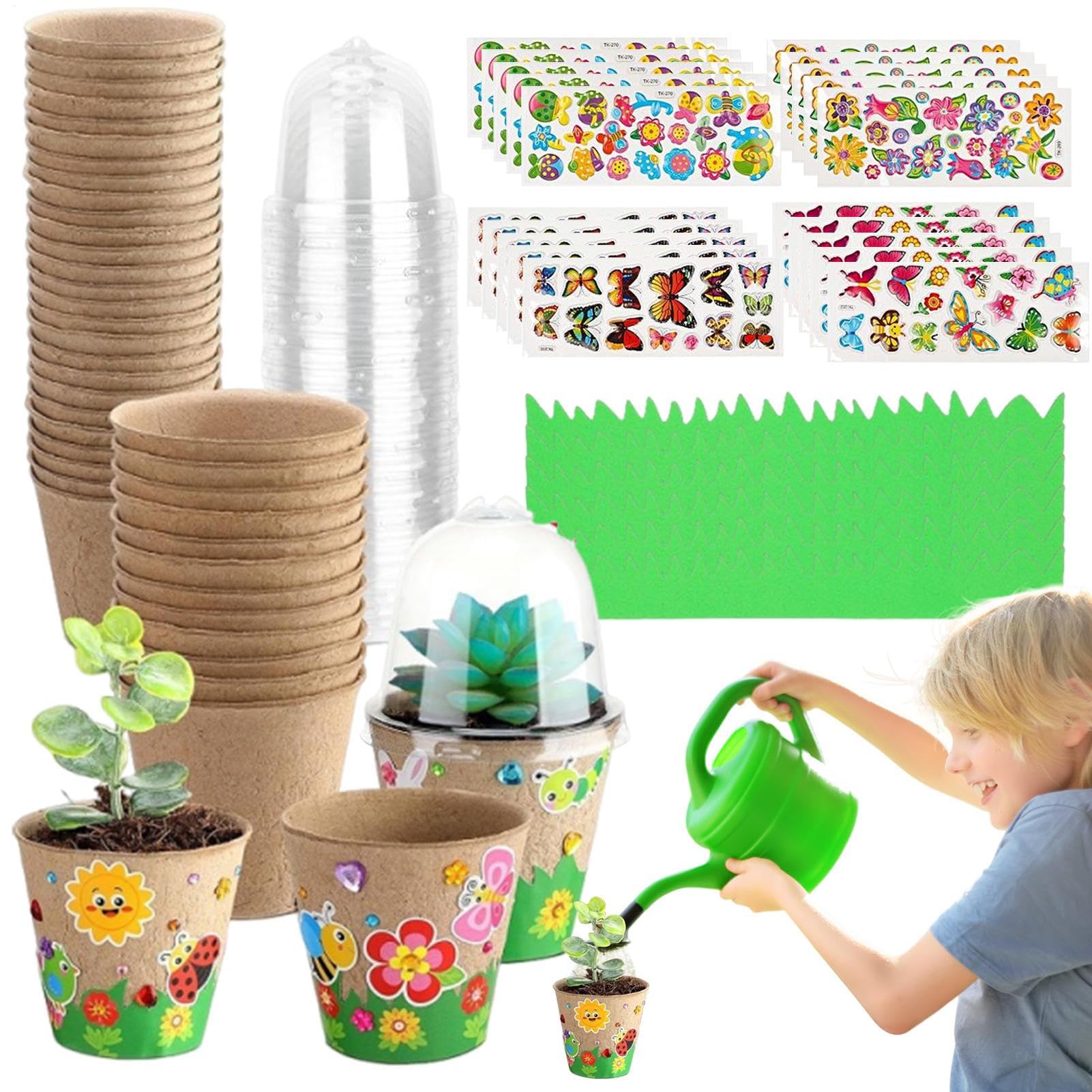 Vasi Da Fiori Per Bambini Da Decorare,30X Vasi Con Cupole | Kit Giardinaggio Creativo Con Carta E 20 Adesivi Per Progetti Artistici Scolastici