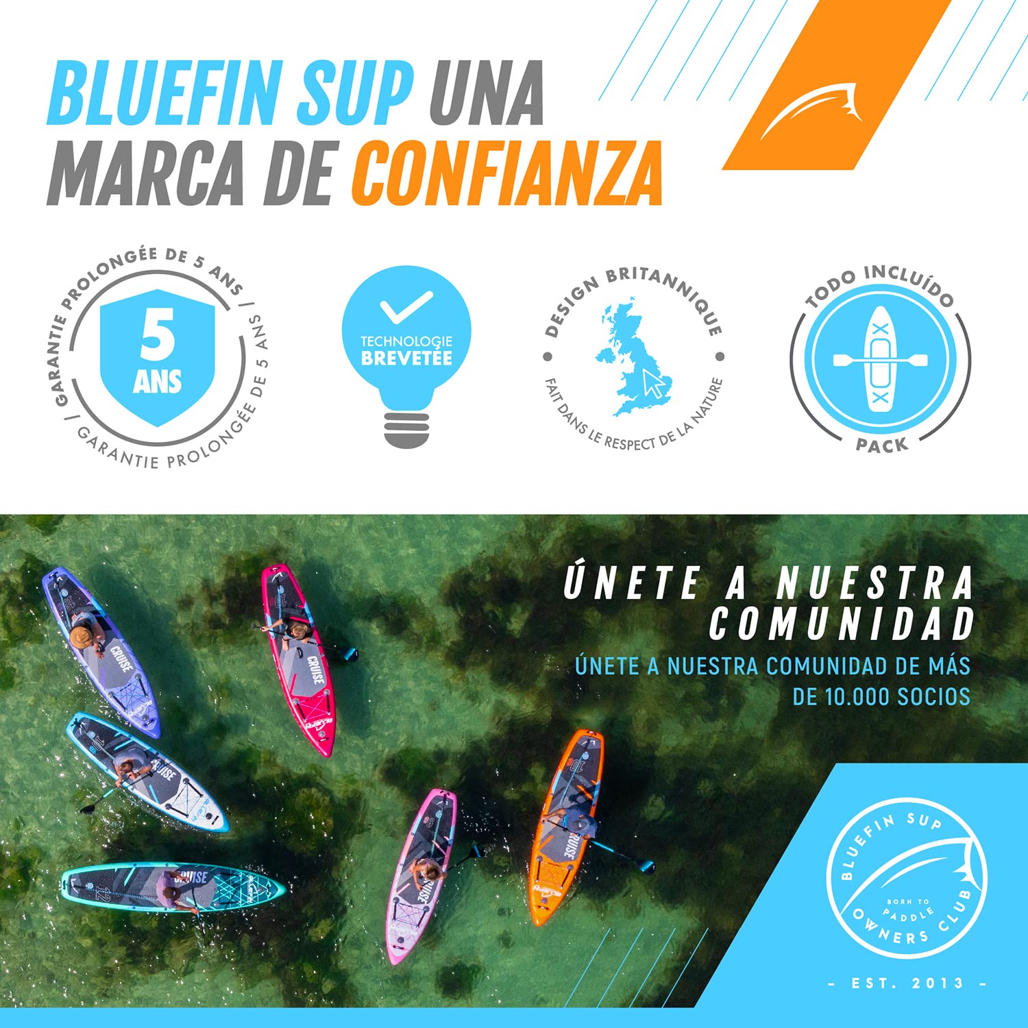 Tabla de Paddle Surf Hinchable Bluefin Cruise 9'8 / Tabla de Sup para Adultos y Niños/Sup Bluefin Cruise/Portátil y Fácil de Transportar/Incluye Accesorios para Tabla de Padle Surf