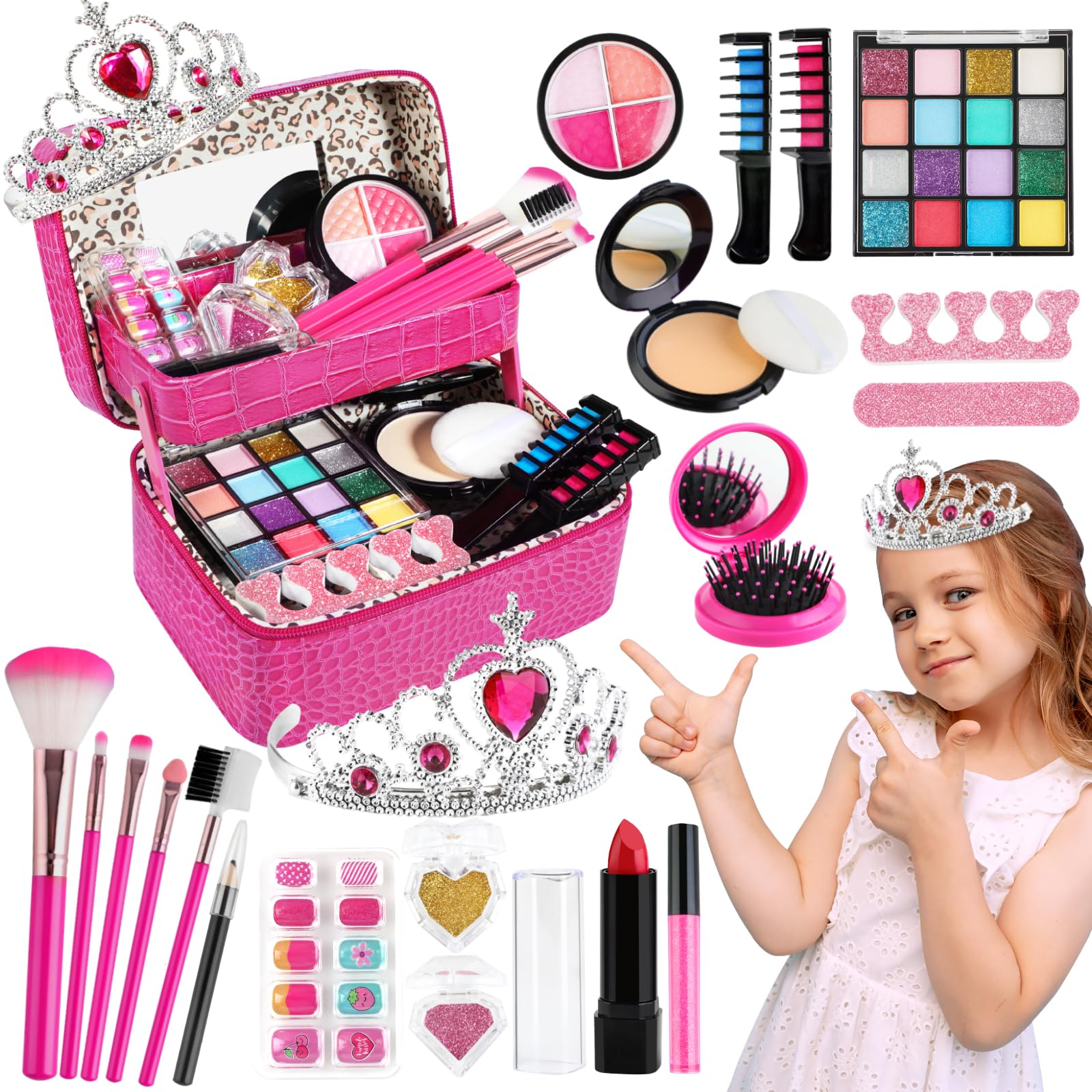 Kids Real Makeup Kit Little Girl Toys - Kids Makeup Kit Toys for Girls , Child Real Makeup Set, Toddlers Makeup Kits, Age 3 4 5 6
