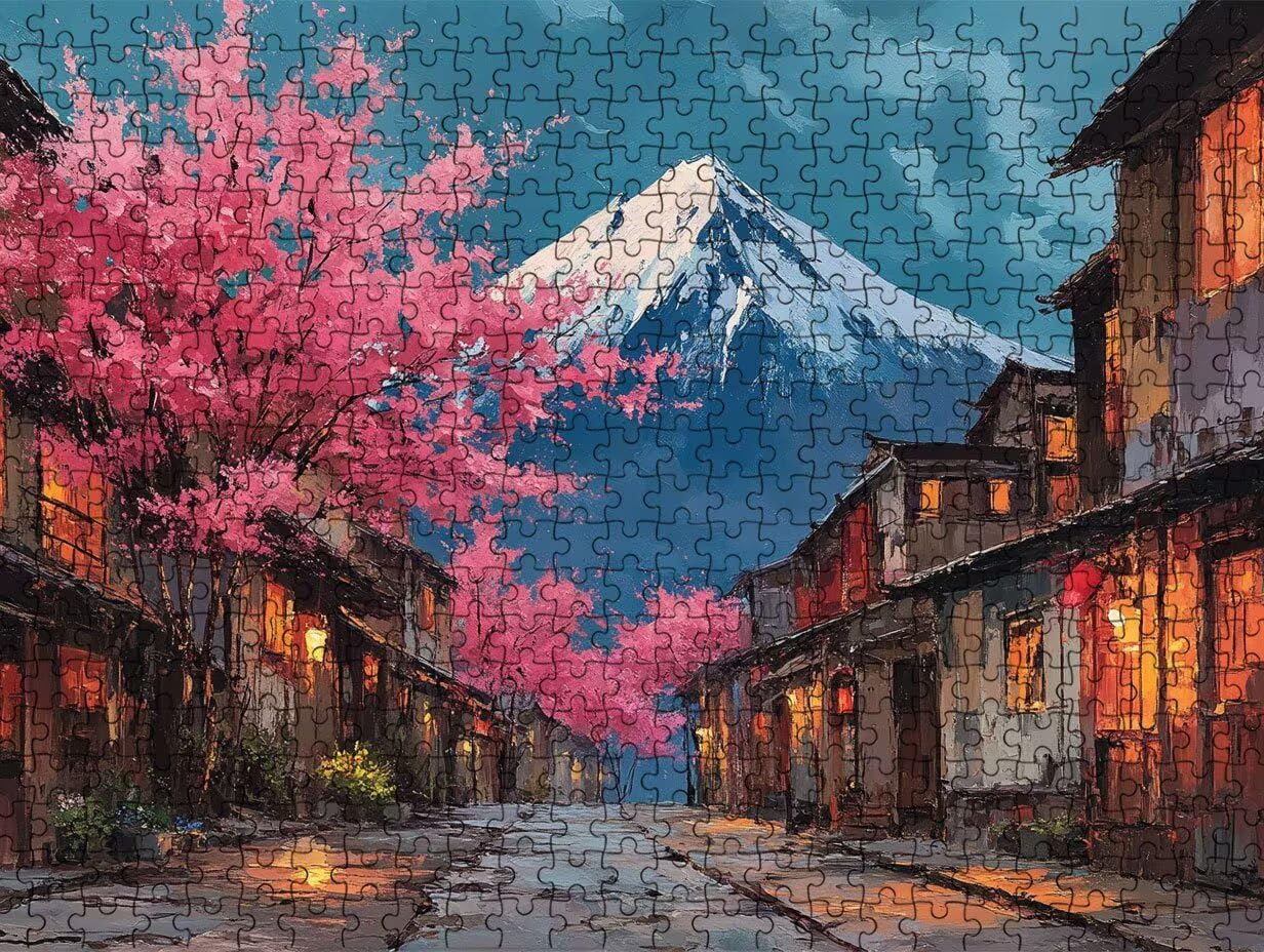 Puzzle 1000 sztuk, Fuji Cherry Puzzle dla dorosłych Puzzle, wyzwanie dekoracja puzzle, rozrywka gra edukacyjna dla całej rodziny, na prezent dekoracja R7KH-232