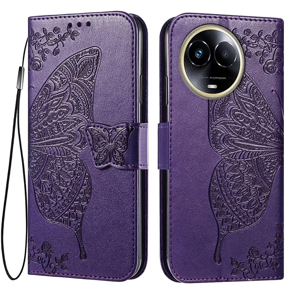 EASSGU Custodia per Realme 11 5G (6.72 Inches) Flip Folio Cover Magnetica per Telefono in Pelle con 3 Slot per Schede 1 Portafoglio, Case - Viola scuro