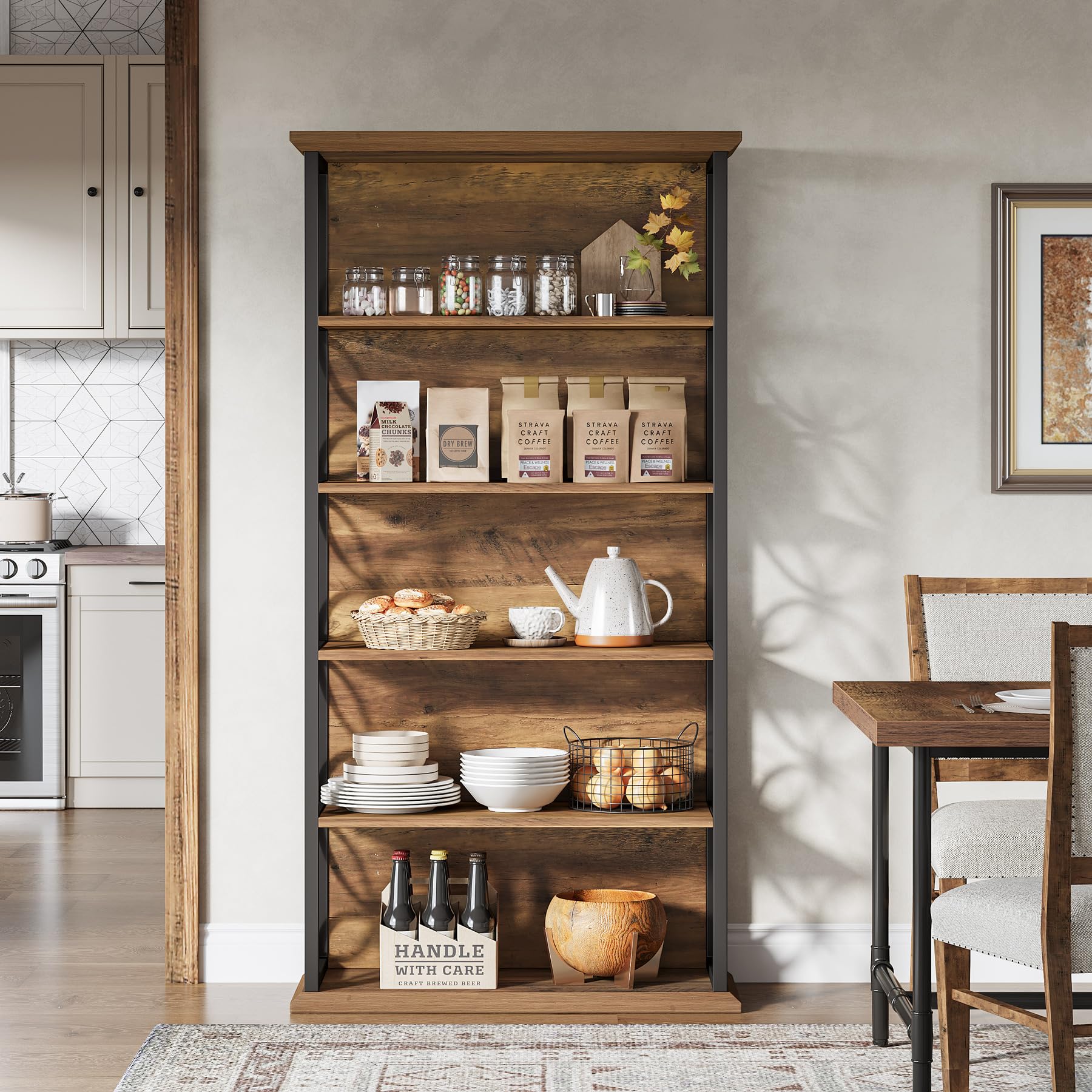 Tribesigns Bücherregal mit 6 Ebenen, 180,3 cm, industrielles Bücherregal mit Metallrahmen, freistehend, offene Aufbewahrungsregale für Zuhause, Büro, Wohnzimmer, Schlafzimmer