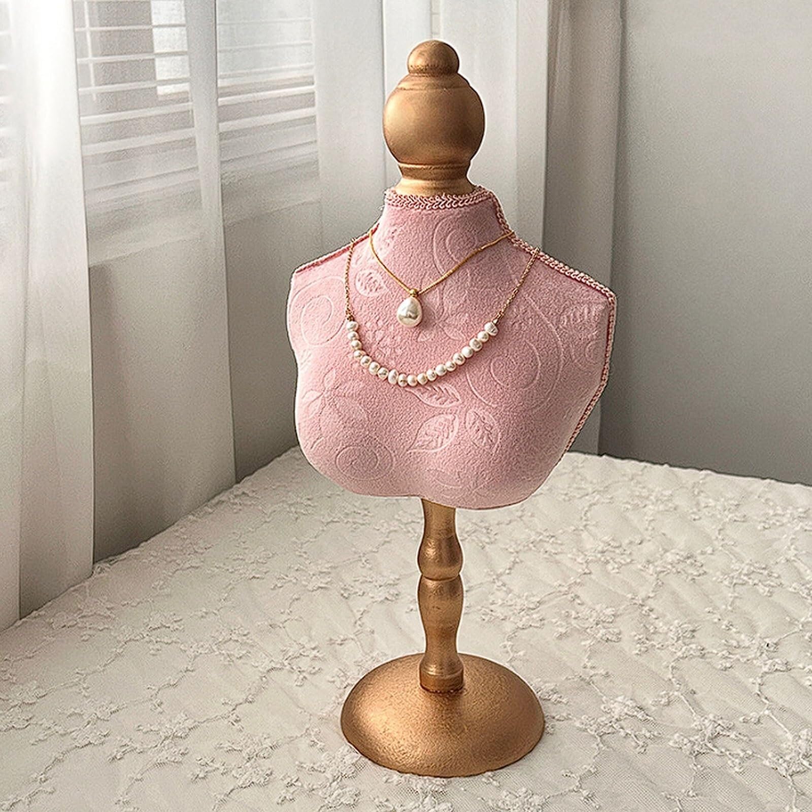 Espositore per gioielli, in velluto, manichino porta collane, design floreale, organizer per gioielli per casa o negozio, scaffale per ciondoli, 18 x 9,5 x 22 cm