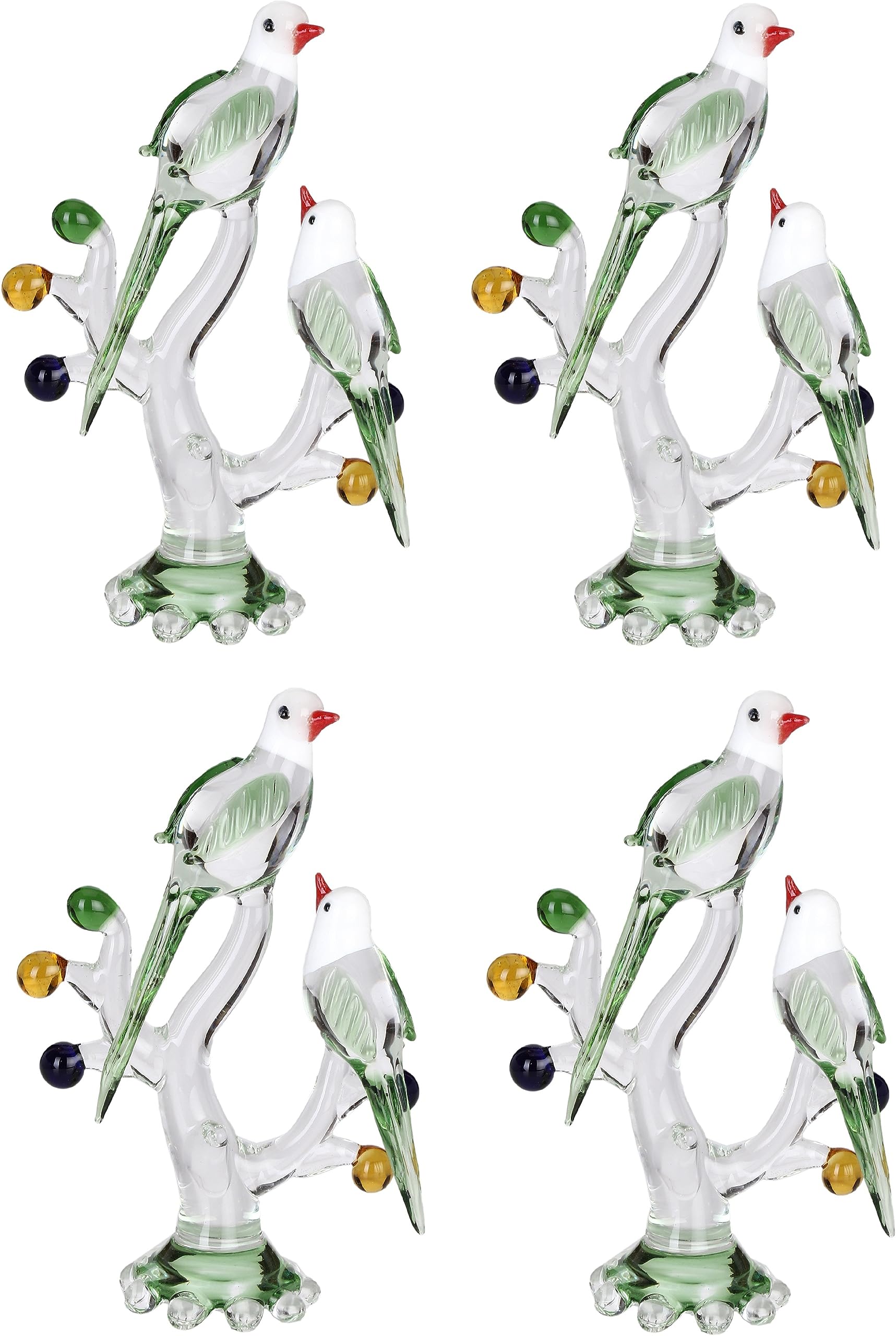 1st Time Shining Natural Love Making Birds Pair Relaxing On A Well-Favoured Tree, Green, Set of 4, Hand Made
