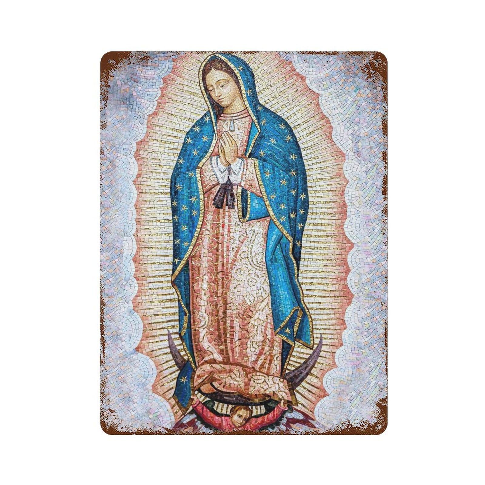 Virgin of Guadalupe Aged Metal Wall Plaque 15.7"x11.8", Ideal for Garage, Bar And Workshop Decor