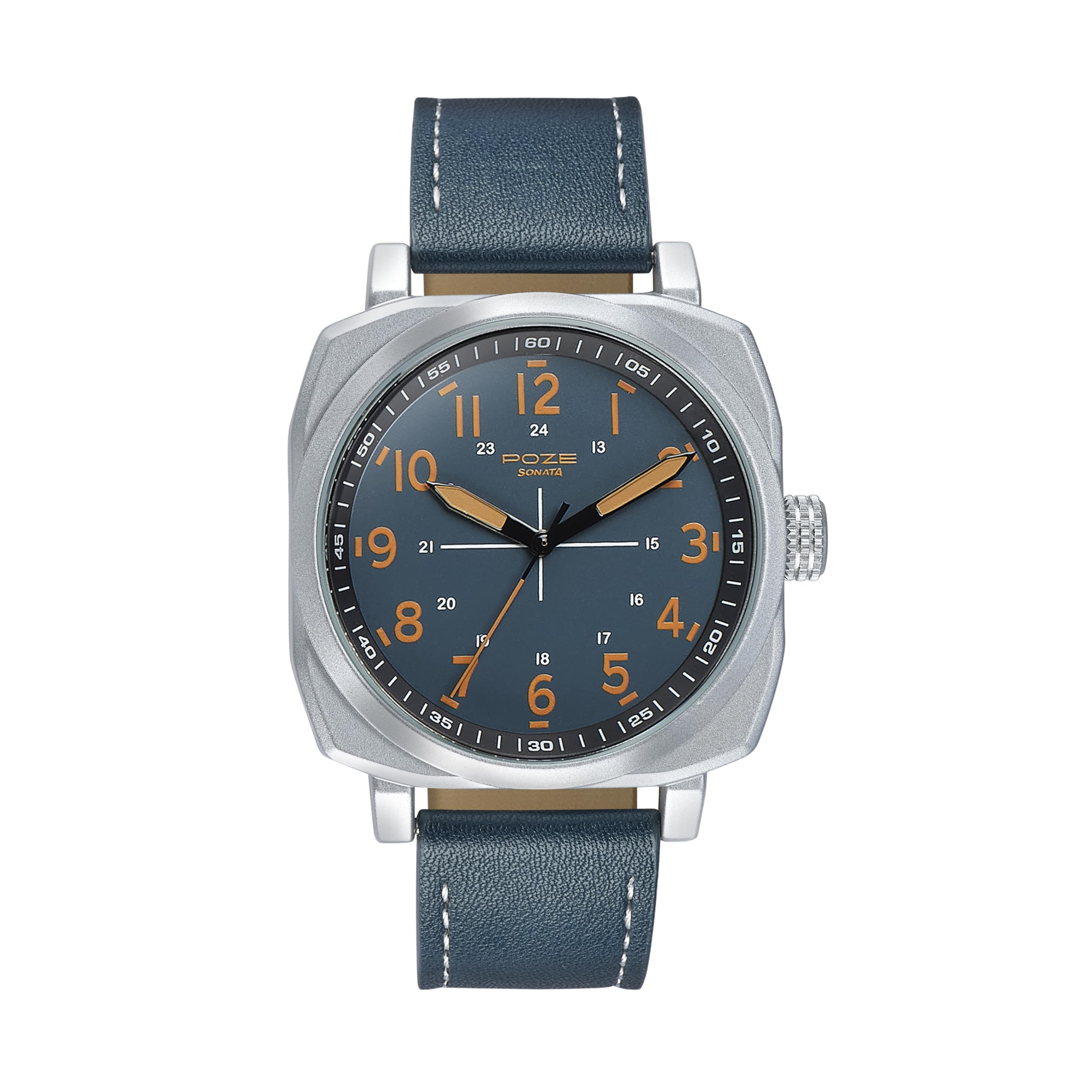 SonataSonata Poze Quartz Analog Blue Dial Leather Strap Watch for Men-SP70024SL01W