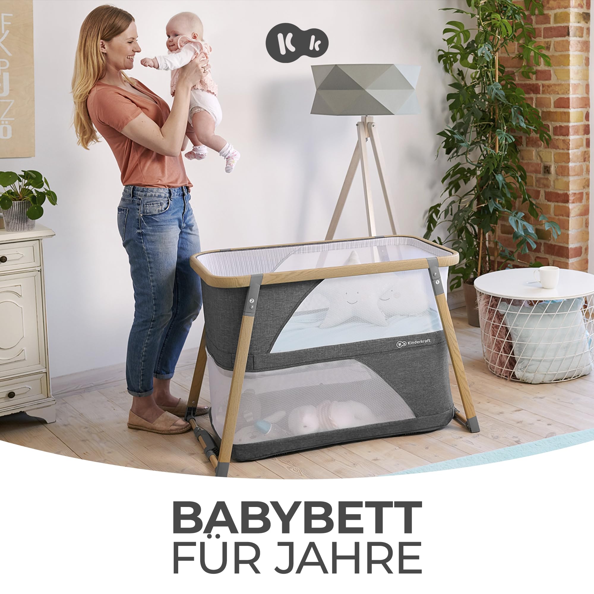 Kinderkraft Kinderreisebett 4 in 1 SOFI, Babybetten, Kinderbett, Baby Zustellbett, Reisebett mit Zubehör, mit Laufgitterfunktion, Modernes Design, Kleine Abmessungen nach Zusammenklappen, Grau