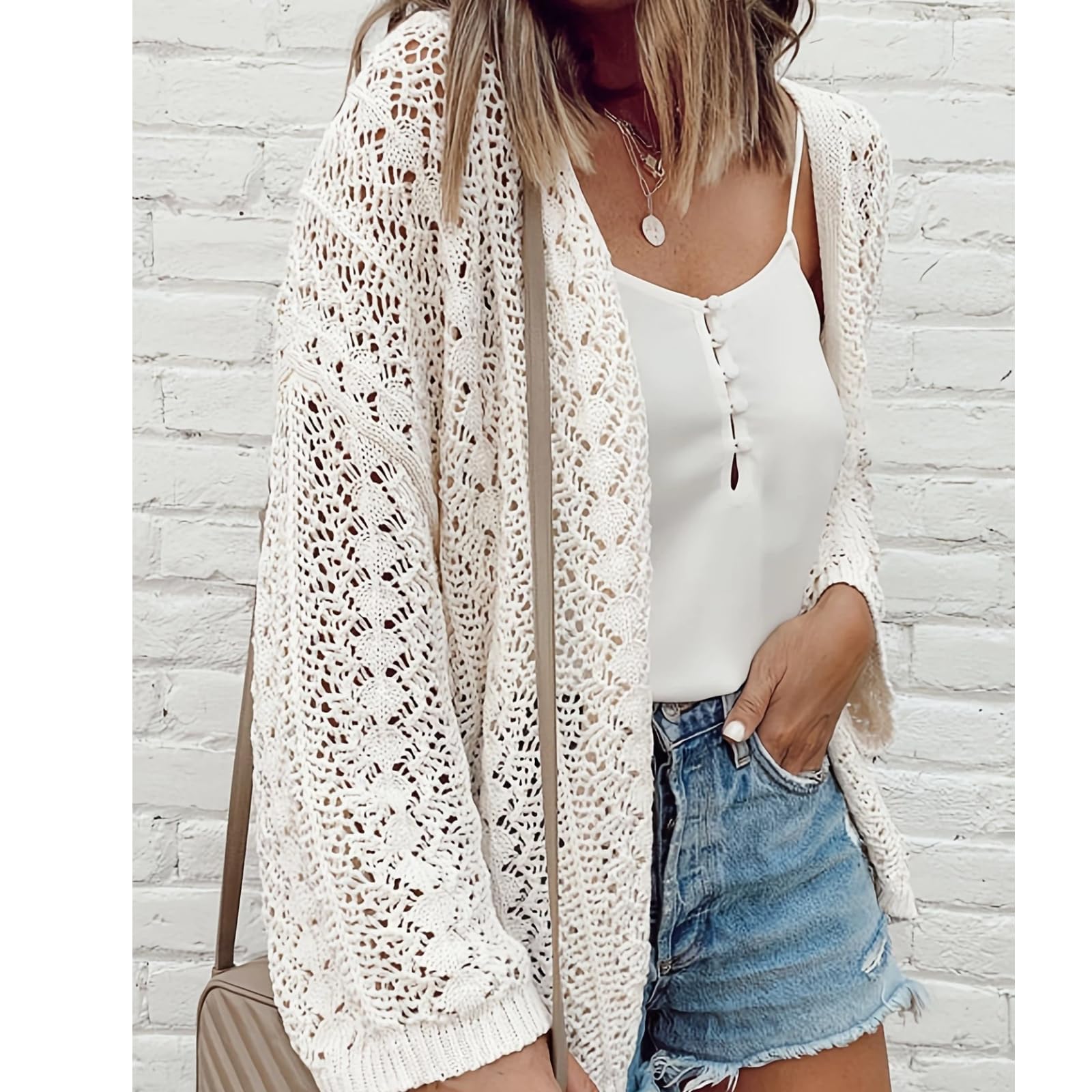 Maglia Donna A Maglia Acrilica Girocollo Ampia Maniche Lunghe | Maglia acrilica morbidezza media con motivo jacquard, vestibilità ampia per outfit casual street stile primavera