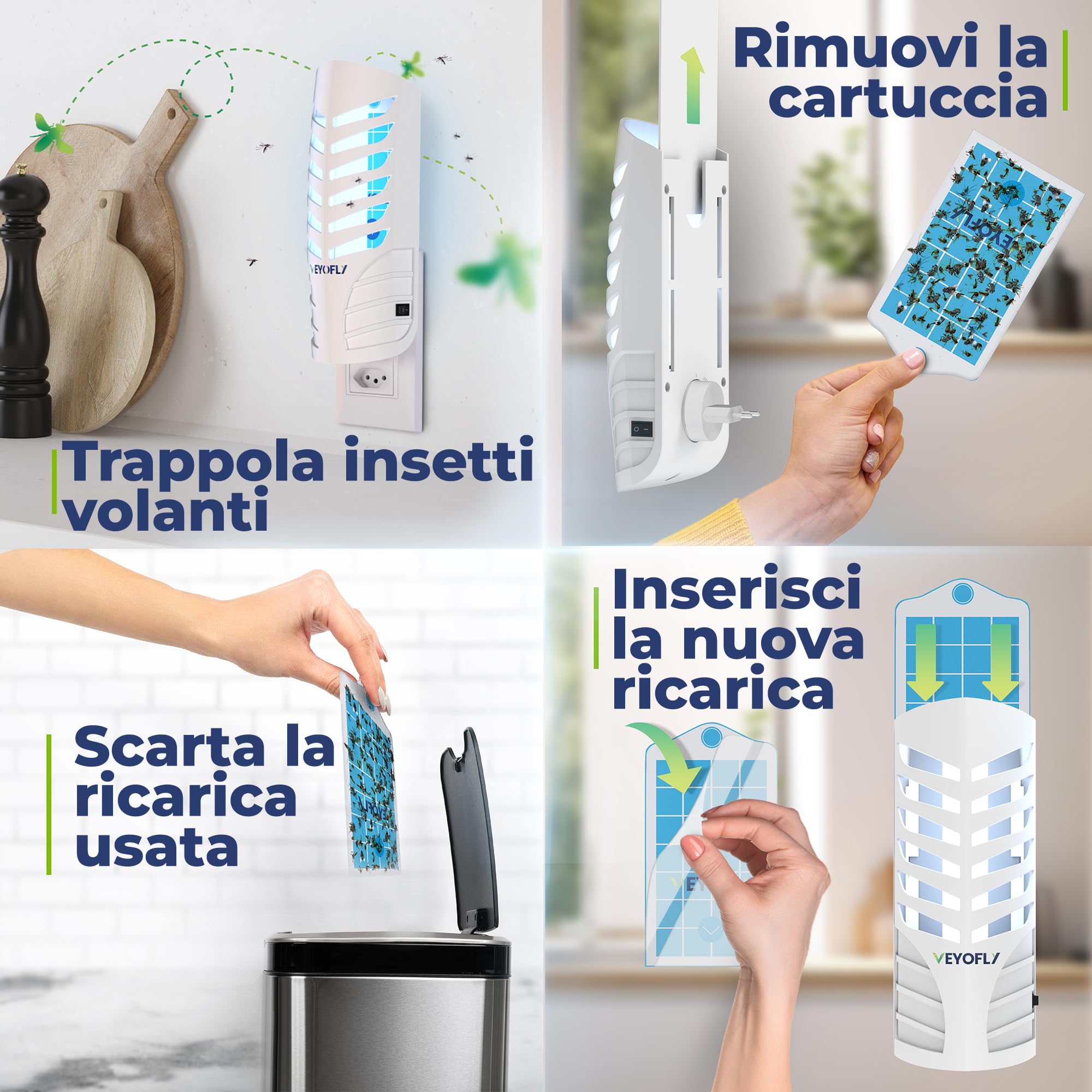 VEYOFLY Fruit Fly Traps for Indoors, Fly Trap Indoor, (1 Device + 3 Refills) Fly Catcher Indoor, Gnat Traps for House Indoor, Fly Trap, Safer Plug in Light Flying Insect Trap, Bug Killer