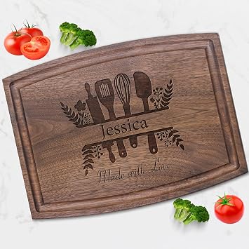 Gift for Kitchen Chef Personalized Cutting Board - Handmade Charcuterie Board with Juice Grooves for Kitchen, Meat and Cheese - Unique Present on Housewarming, Anniversary, Birthday, Christmas