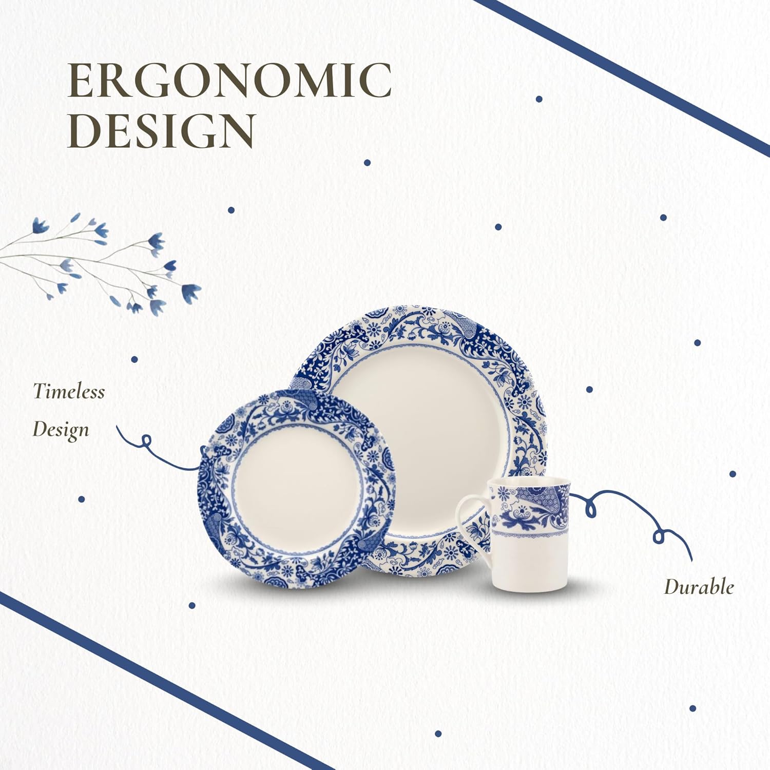 Spode Blue Italian Brocato 12 Piece Dinnerware Set | Service for 4 | Dinner Plate, Salad Plate, and Mug | Made of Fine Earthenware | Microwave and Dishwasher Safe