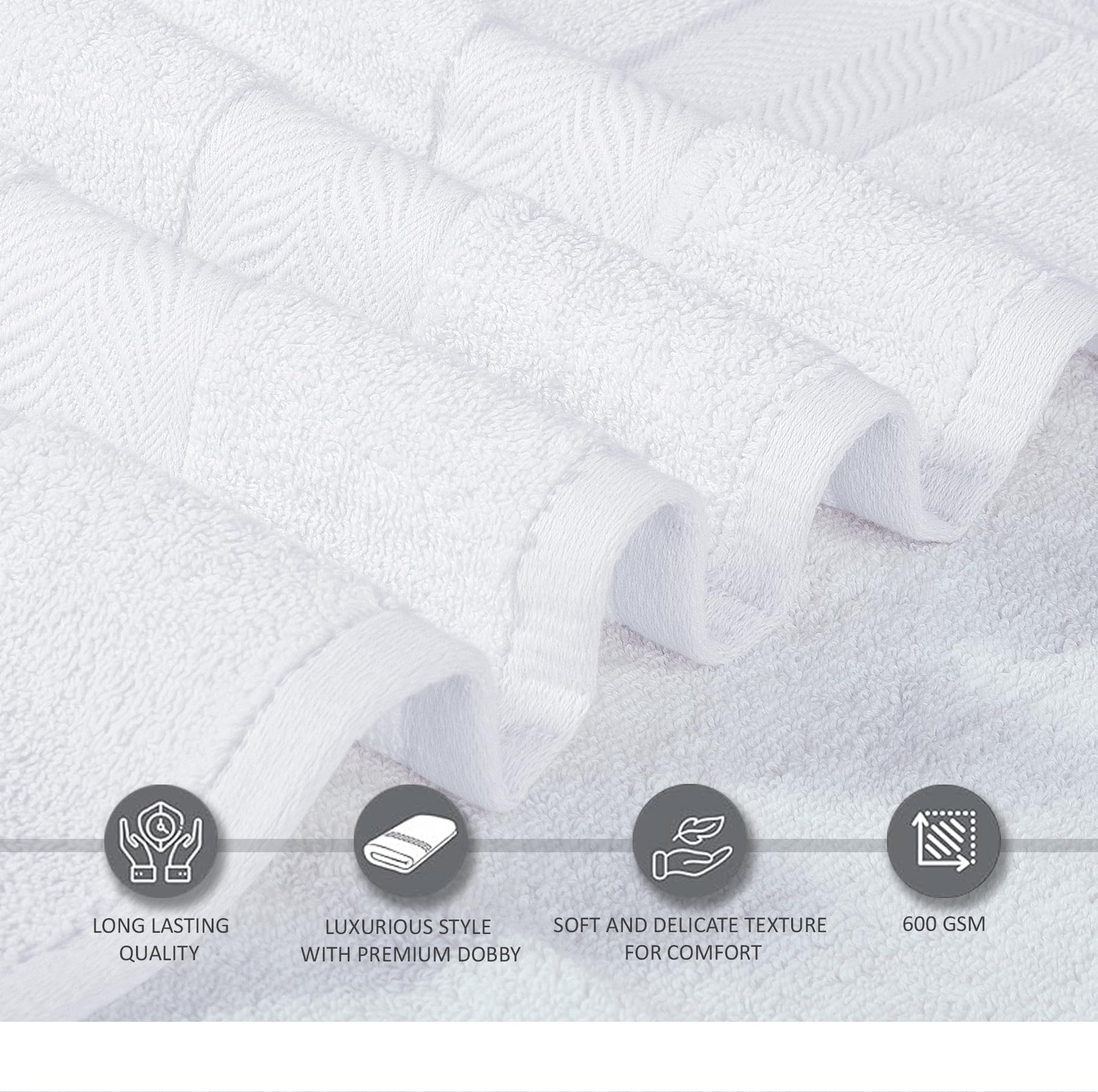 Oakias Premium Towel Set 600 GSM 8 Piece White - 100% Ring Spun Cotton Highly Absorbent Towels Set - Super Soft Bathroom Towel Set - Hotel Quality Double Stitched Hem - Ideal for Hotels, Spa, Gyms