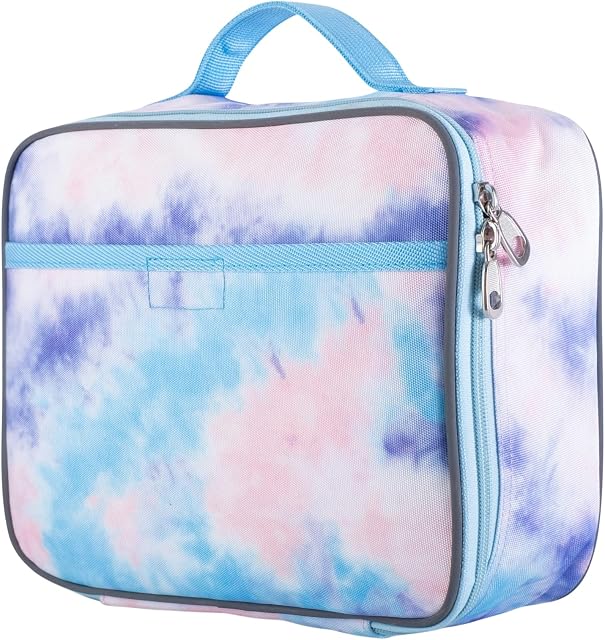Girls Lunch Box for Kids, Teens by Fenrici, Perfect for Primary, Secondary School Students, Soft Sided Compartments, Spacious, Insulated, Food Safe, 27cm x 23cm x 10cm, Pastel Pink Tie Dye