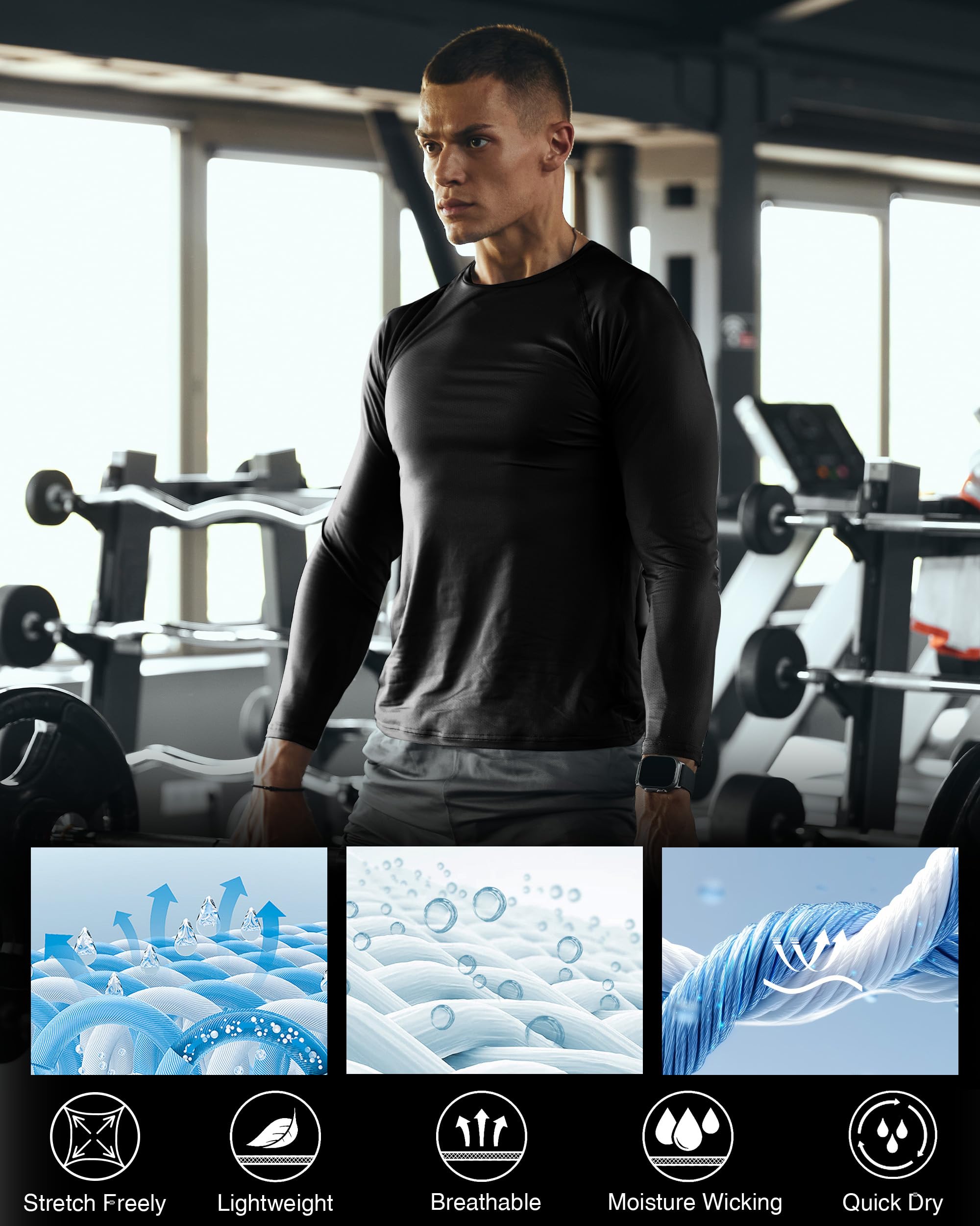 Maglia a compressione da uomo a maniche lunghe, ad asciugatura rapida, per atletica, per calcio, corsa, allenamento