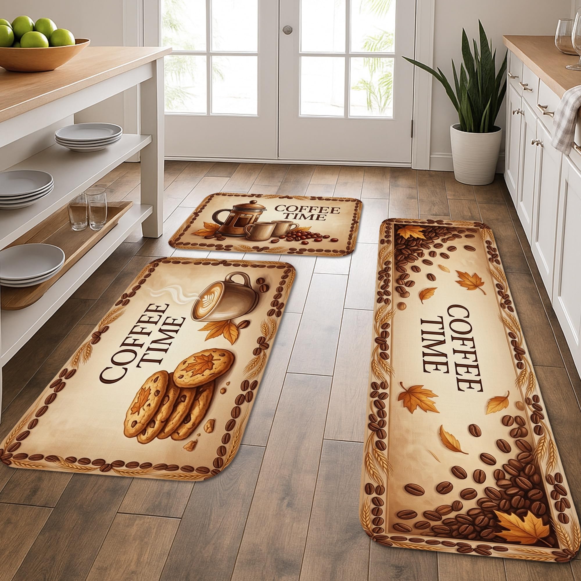 Tapis de cuisine épais et confortables lot de 3 tapis rustiques marron pour l'entrée