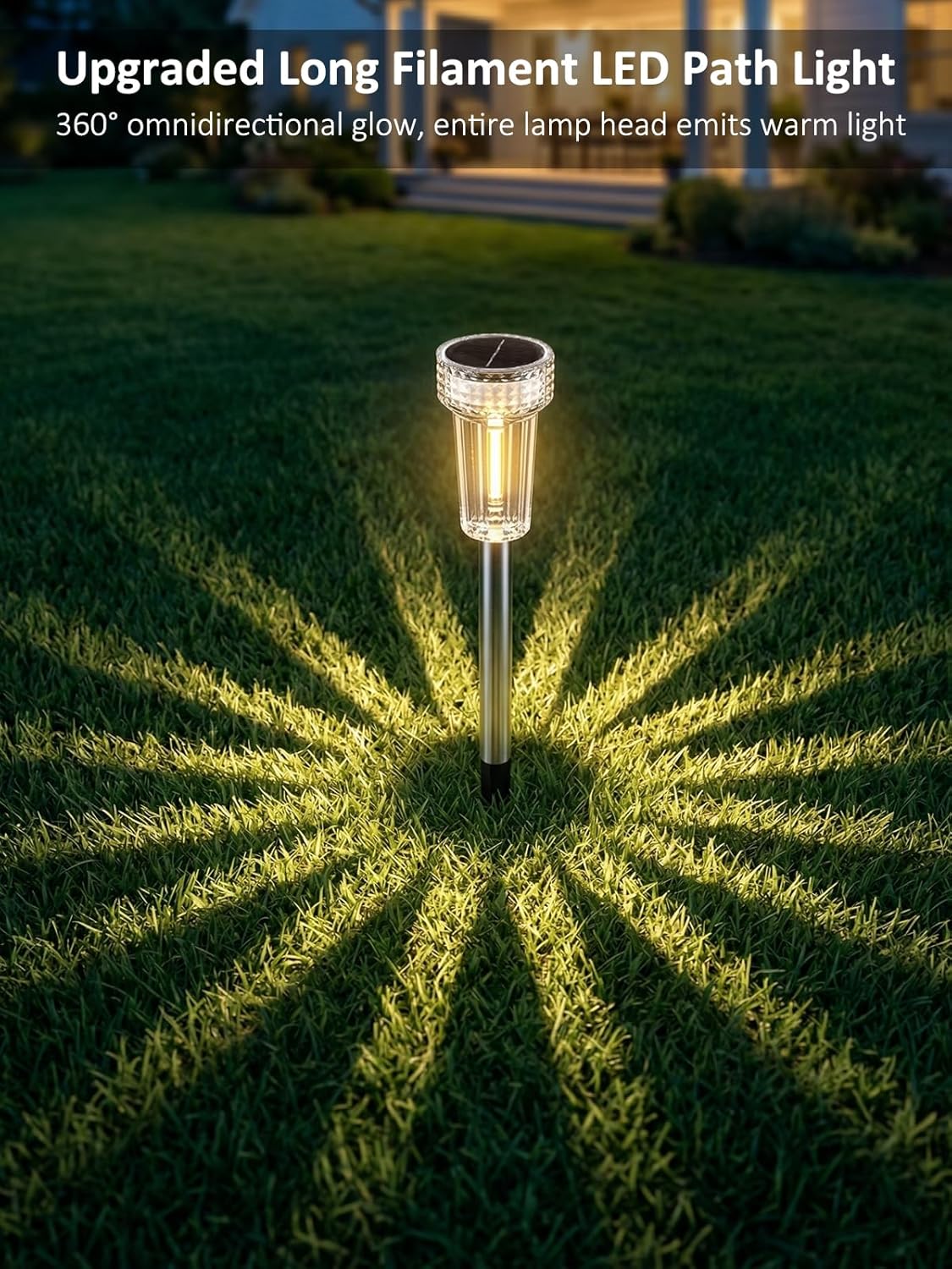 DERAYSION 12 Pack Solar Pathway Lights Outdoor, Auto Dusk-to-Dawn Landscape Garden Lighting, Waterproof Stainless Steel Pole Lighting for Path, Yard, Walkway, Garden, Driveway Decor - Warm White