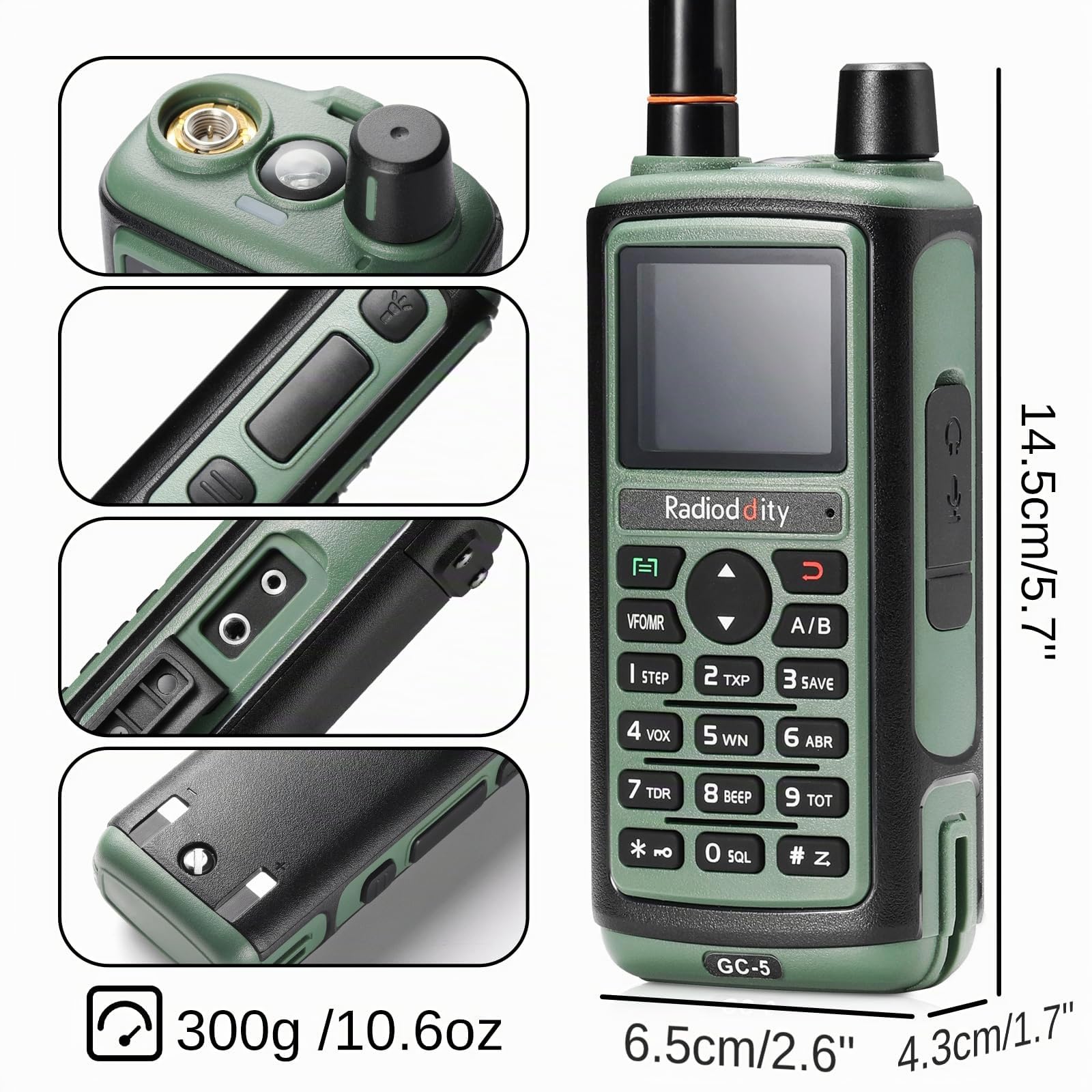 Radioddity GC-5 Radios Bidirectionnelles Double Bande, Talkie Walkie Portable Longue Portée 144-146/430-440 MHz, Radio Licence requise avec Batterie 1800 mAh, 999 canaux, DTMF, VOX, pour Adultes